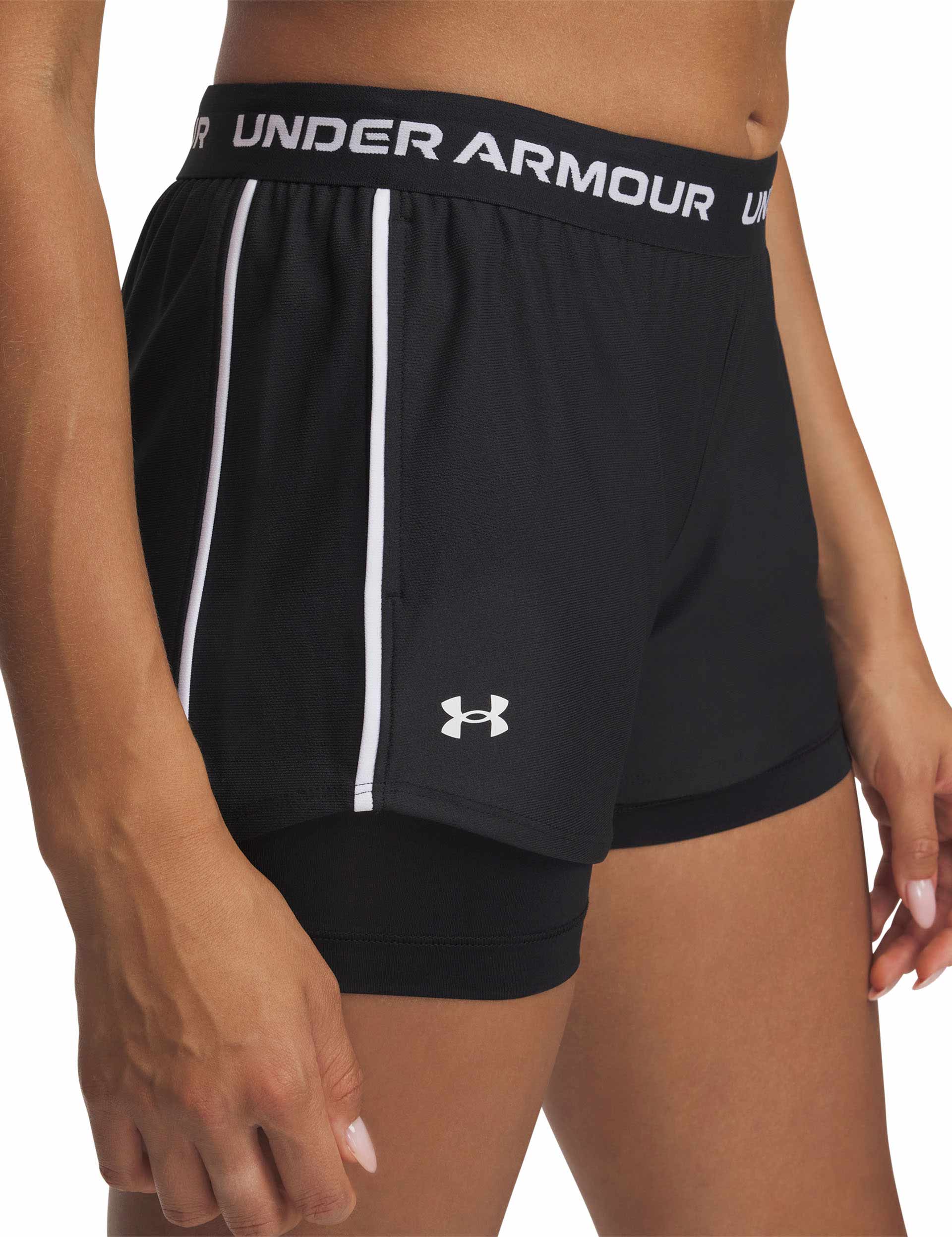 Tech Play Up 2-in-1 Running Shorts with Built-in Liner - Black/White - Perfect for Gym Workouts, Jogging & Outdoor Sports Activities
