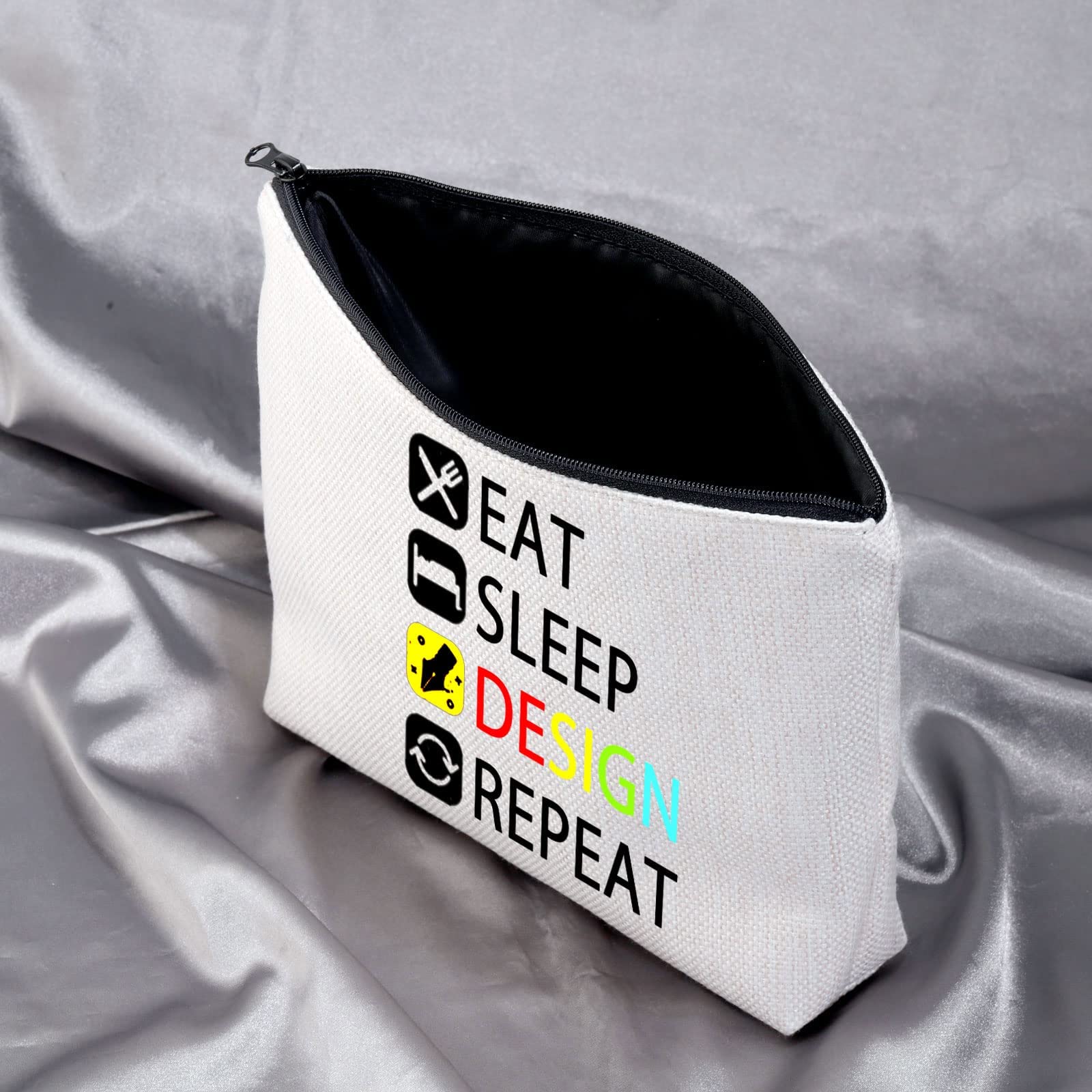 MEIKIUP Designer Makeup Bag - Eat Sleep Design Repeat Cosmetic Pouch for Interior & Graphic Designers | Perfect Gift for Artists, Students & Creative Professionals