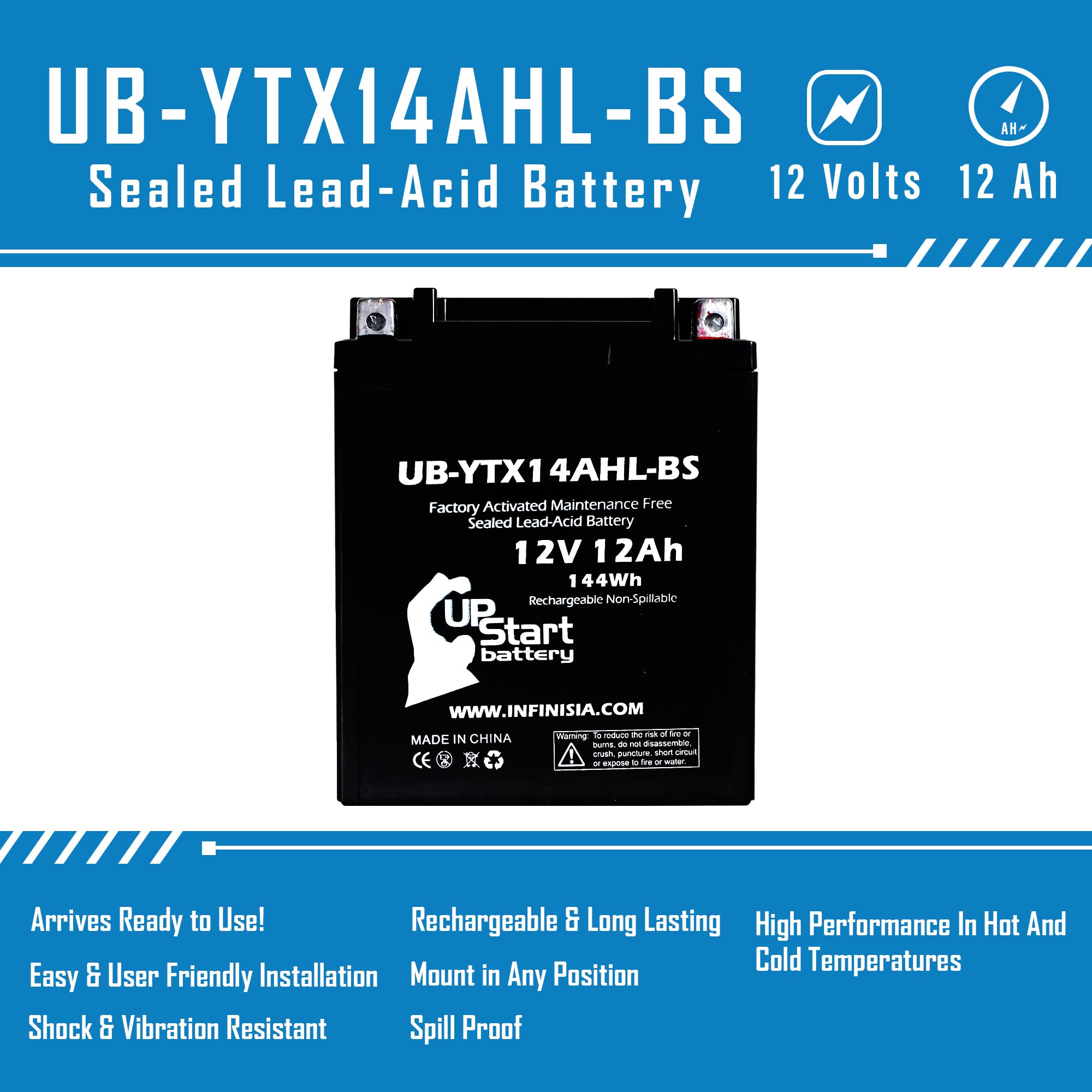 3-Pack UB-YTX14AHL-BS Motorcycle Battery Replacement for 2005 Moto Guzzi Breva 750 (750CC) - 12V 12AH Maintenance-Free AGM Battery by UpStart - Perfect for Motorcycle Upgrades, Long Rides & Emergency Power Backup