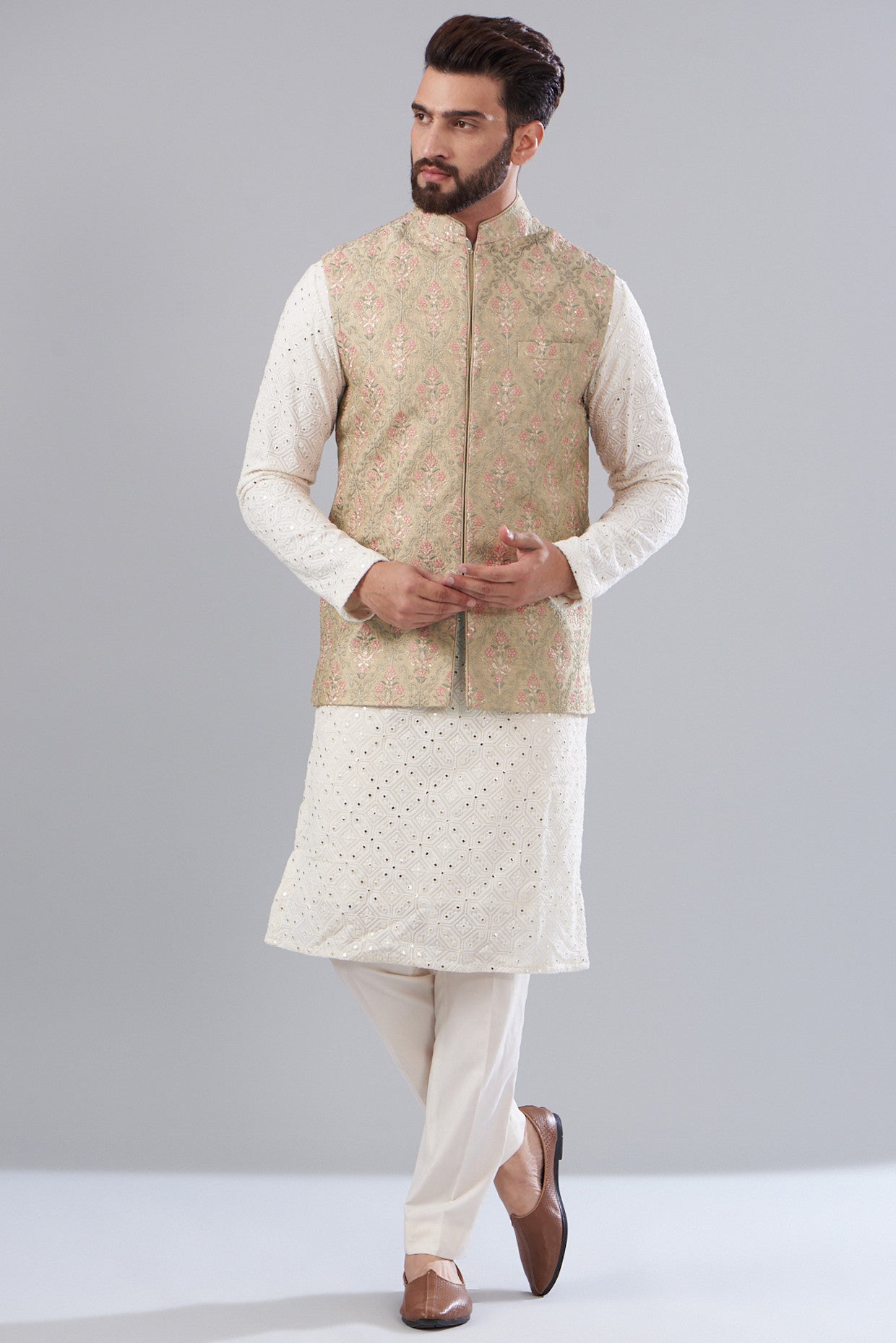 Handmade Kashmiri Embroidered Nehru Jacket for Men - Traditional Indian Wedding Attire & Festive Occasion Wear