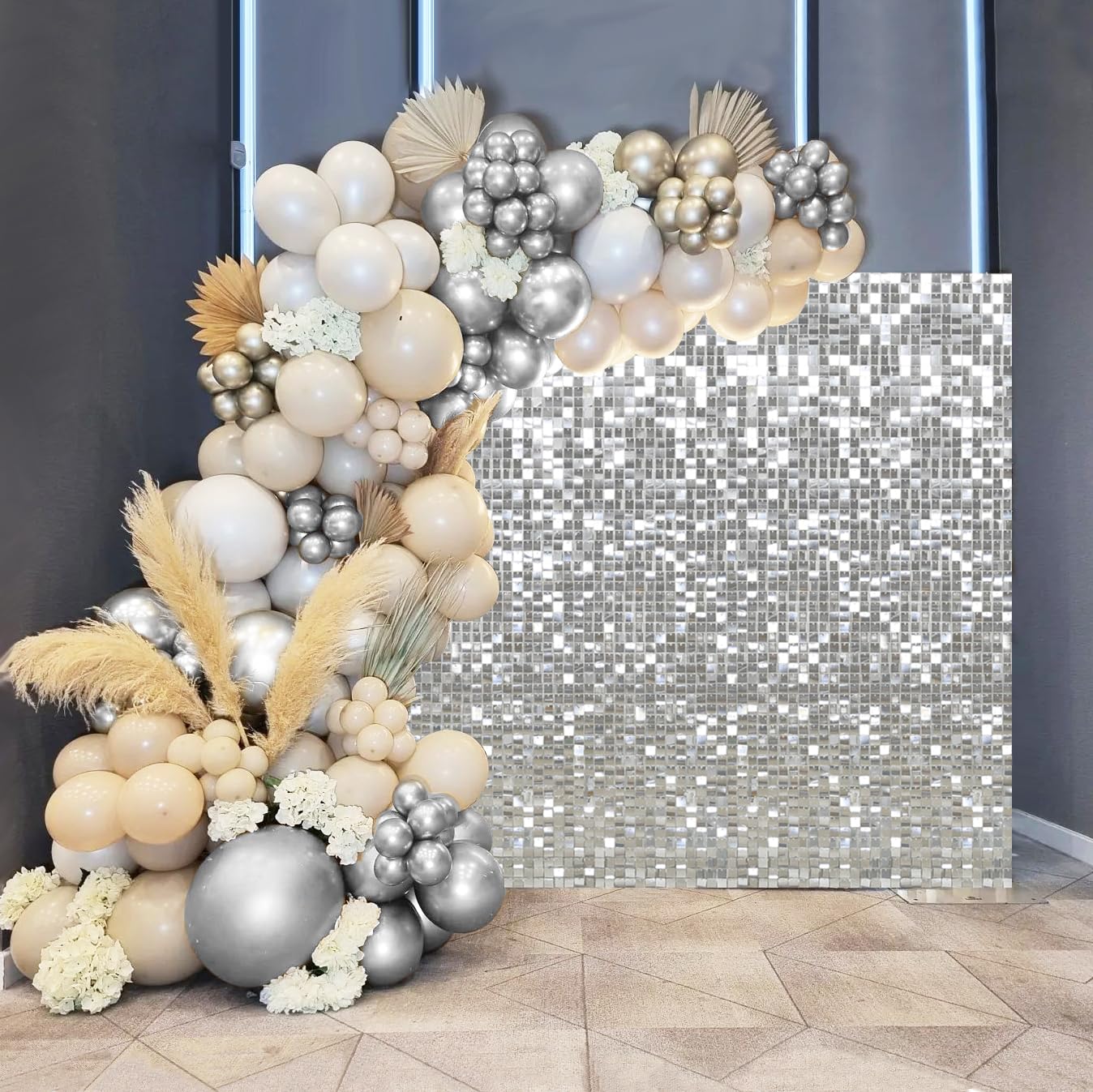 Silver Sequin Wall Backdrop - 12 Panels Glitter Party Background for Wedding, Baby Shower, Birthday Decor | Perfect for Photo Booths, Event Decorations & Celebrations