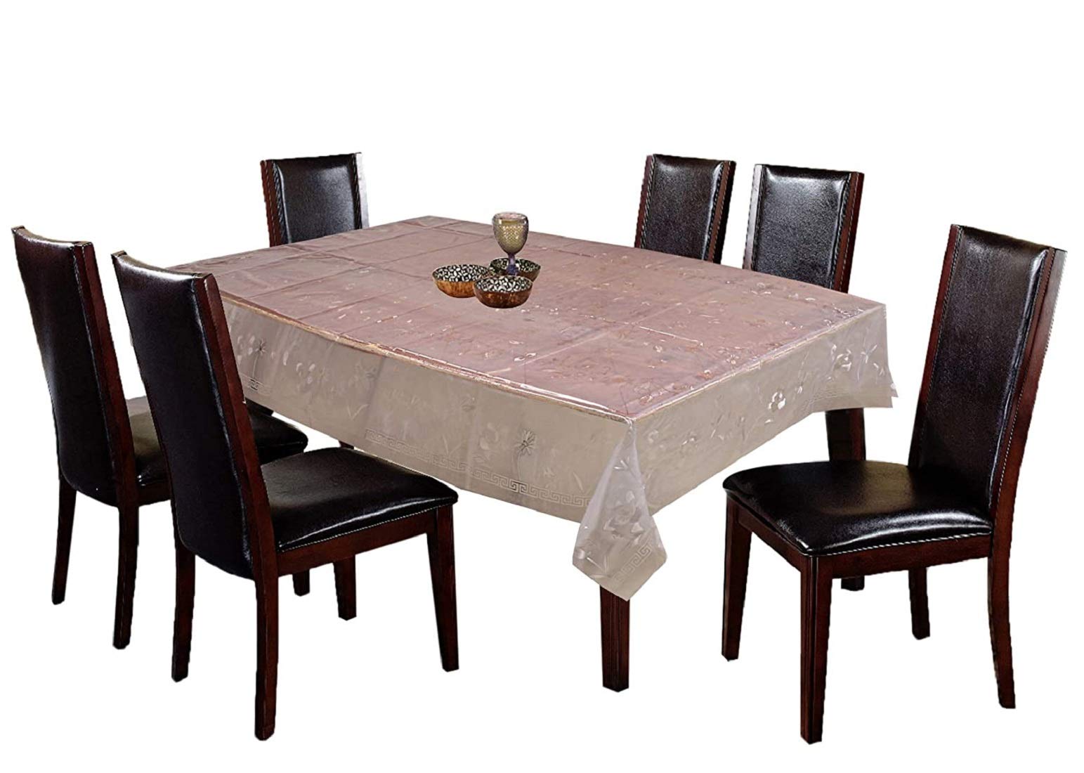 Kuber Industries 6 Seater PVC Dining Table Cover - Embossed Floral Design, Transparent Waterproof Tablecloth for Indoor & Outdoor Use - Perfect for Parties, BBQs, and Everyday Dining