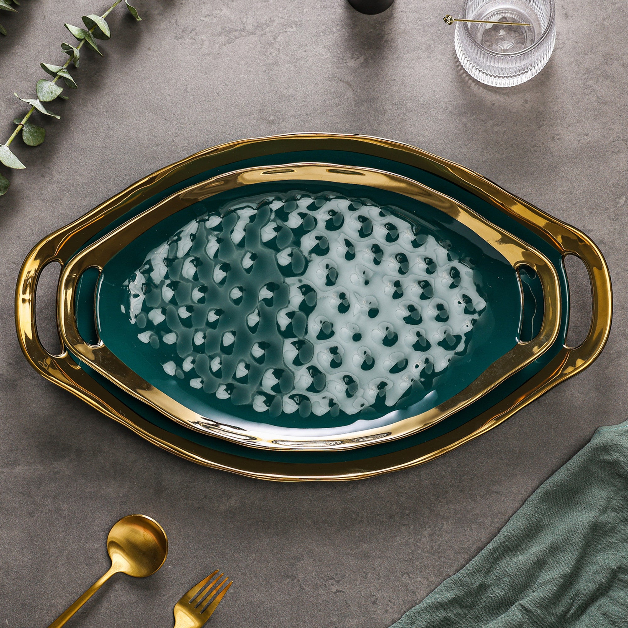 Florian Porcelain Dinner Plates Set - Elegant Green Service Plates for Fine Dining, Weddings & Formal Events