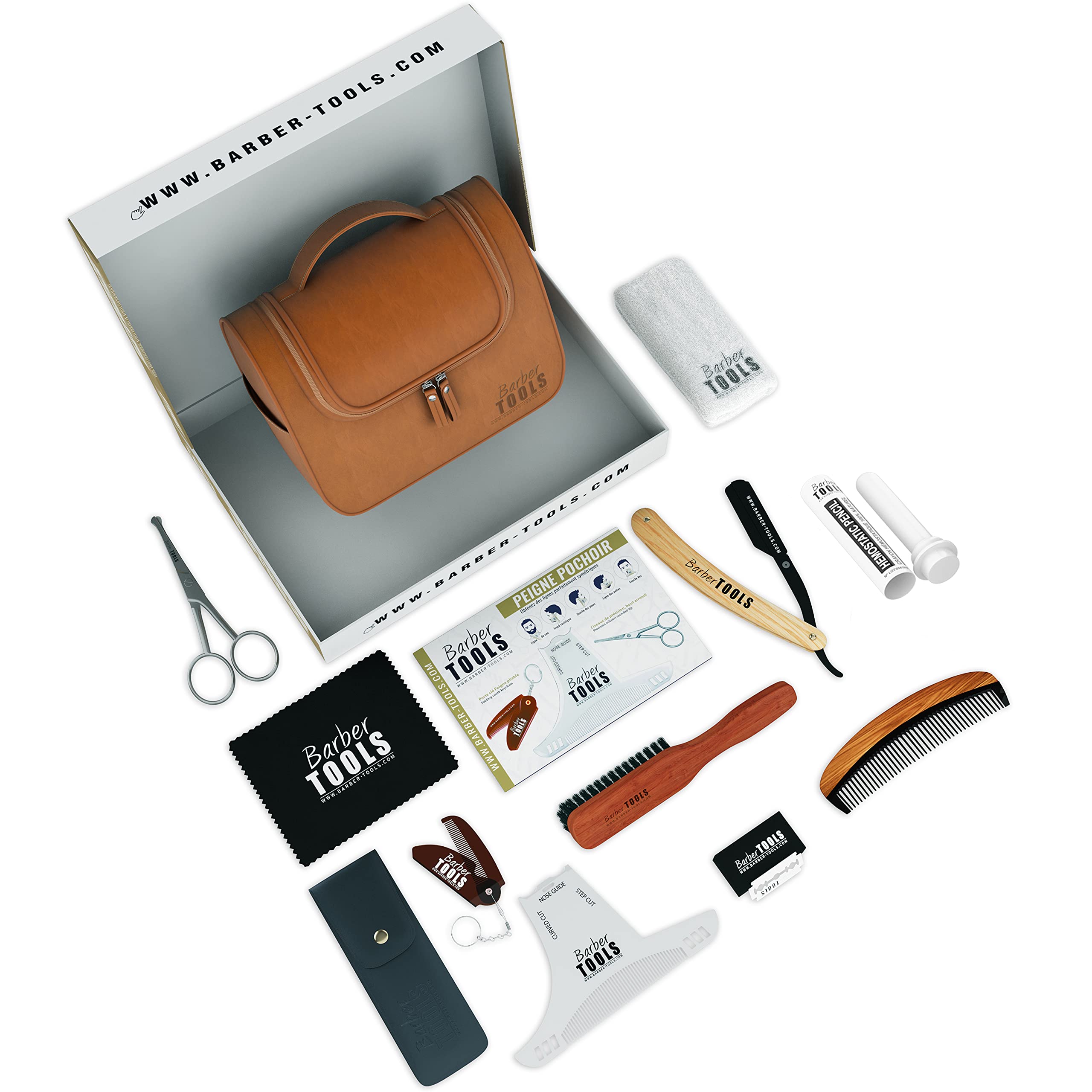 Barber Tools Kit for Beard & Mustache Care - 10 Accessories for Grooming