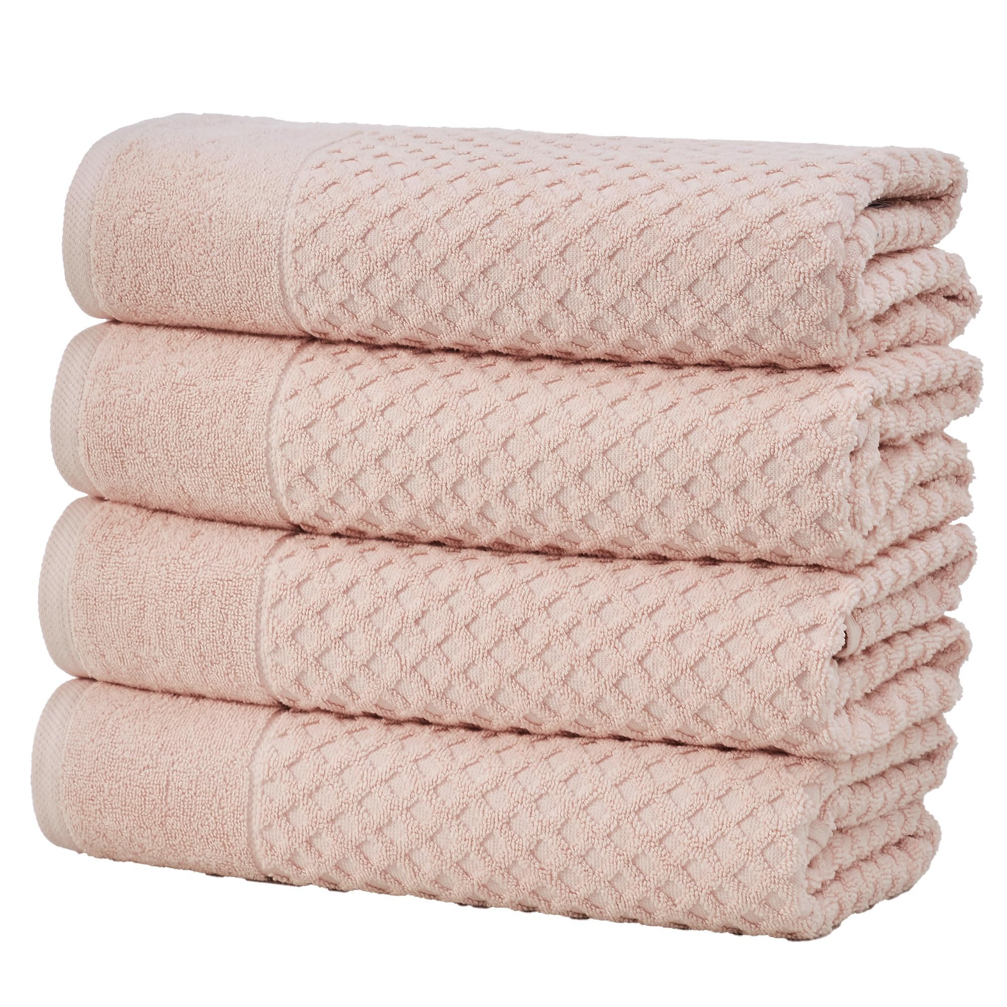 Great Bay Home 100% Cotton Bath Towels 4-Pack - Super Absorbent, Quick-Dry & Durable 54x27 Inch Bathroom Towel Set (Pink) - Perfect for Spa, Gym, Beach & Guest Bathrooms