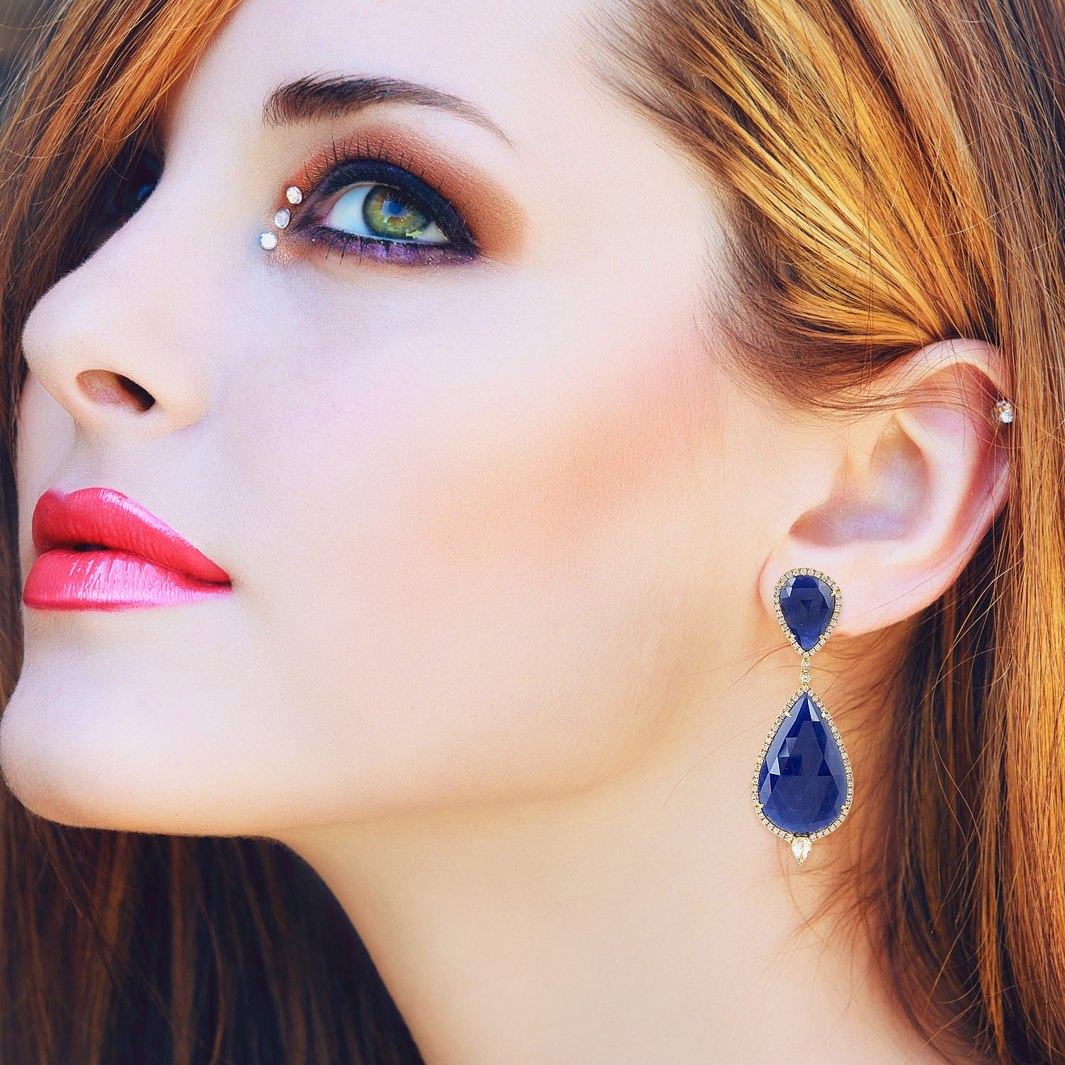 18K Yellow Gold Blue Sapphire Diamond Drop Dangle Earrings for Women - Elegant Florence Gemstone Jewelry for Weddings, Parties & Special Occasions