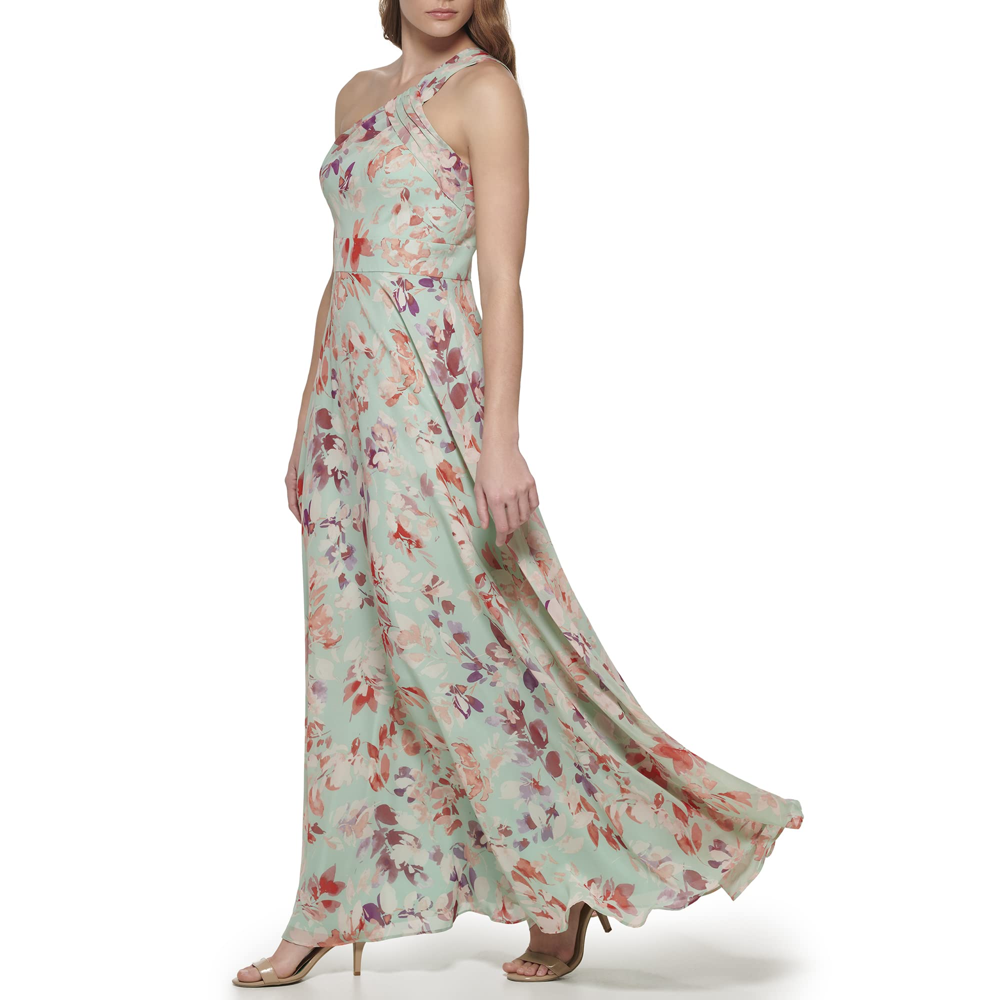 Eliza J Women's Elegant Printed Chiffon Sleeveless Asymmetrical One Shoulder Gown Dress for Cocktail Party & Evening Occasions