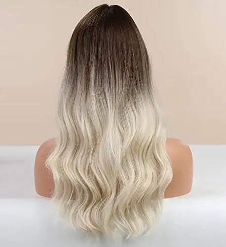 Dark Brown to Platinum Blonde Ombre Synthetic Wig for Women - Perfect for Cosplay, Halloween, and Daily Fashion