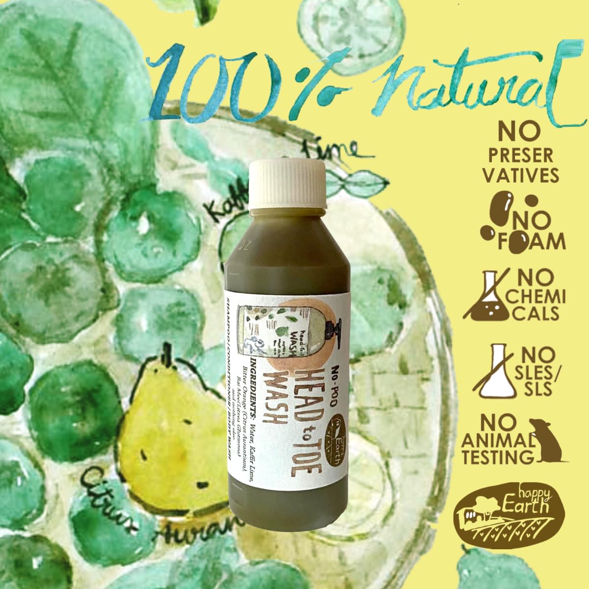 Organic No-Poo Head-to-Toe Wash - Sulfate-Free & Chemical-Free Moisturizing Cleanser for Hair & Body | Plant-Based Sud-Free Formula | Perfect for Sensitive Skin & Eco-Conscious Users | 100ml Tester Size | Ideal for Travel, Gym & Daily Gentle Cleansing