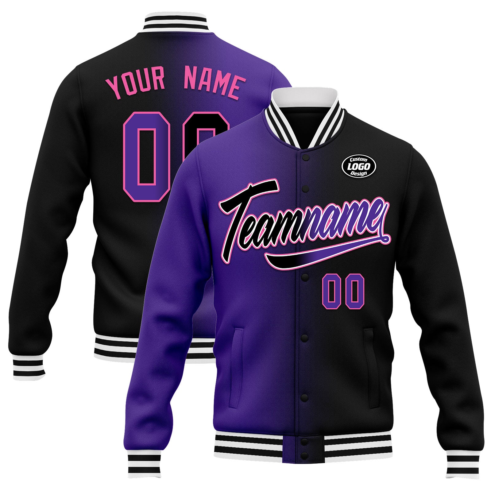 Custom Gradient Bomber Jacket - Personalized Varsity Letterman Jacket with Full Snap Closure | Fashionable & Stylish Outerwear for Men & Women | Perfect for Casual Wear, Street Style & School Events
