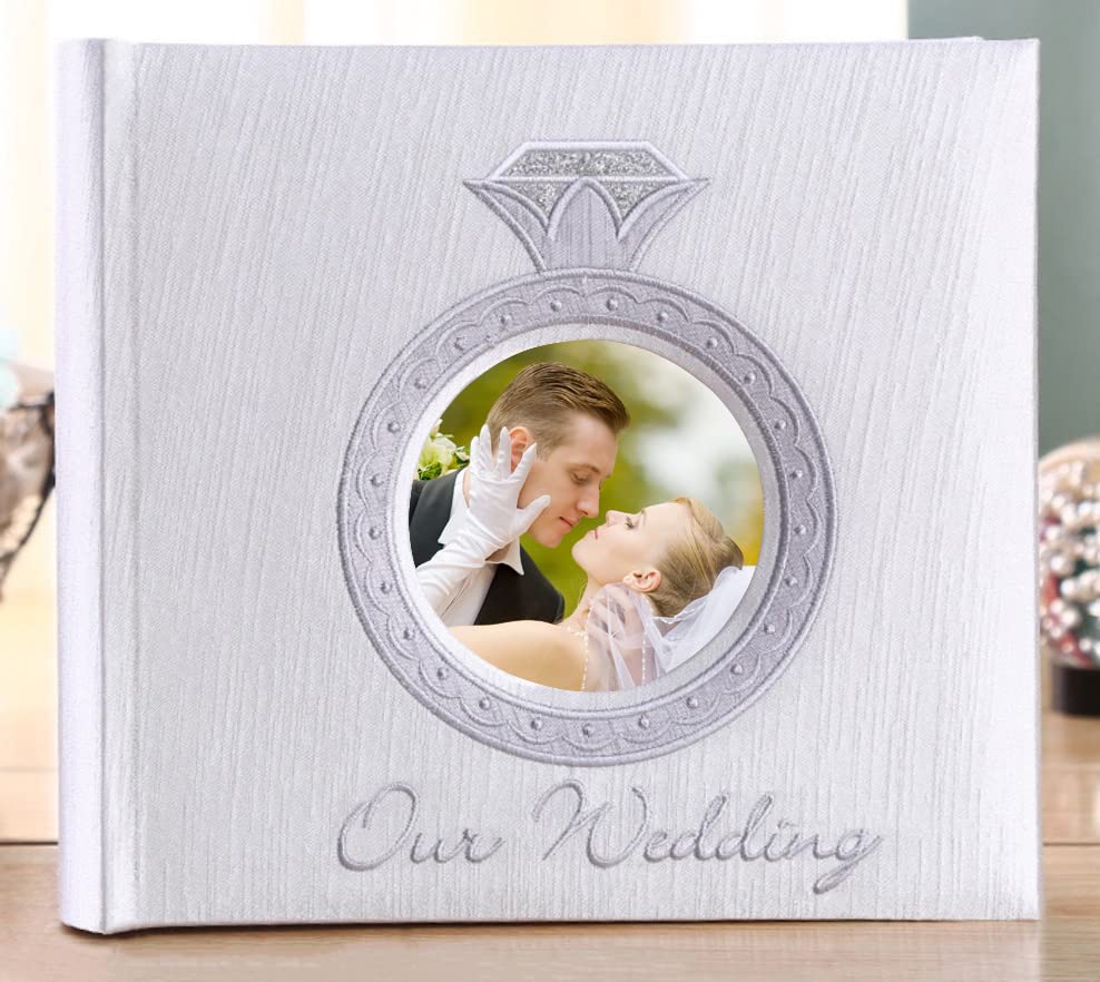 4x6 Wedding Photo Album Holds 200 Photos - Embossed 'Our Wedding' Cover with Photo Insert & Memo Space - Scrapbook for Family, Couples, Anniversaries, Birthdays & Christmas Memories - Perfect for Wedding Gifts, Bridal Showers & Anniversary Presents