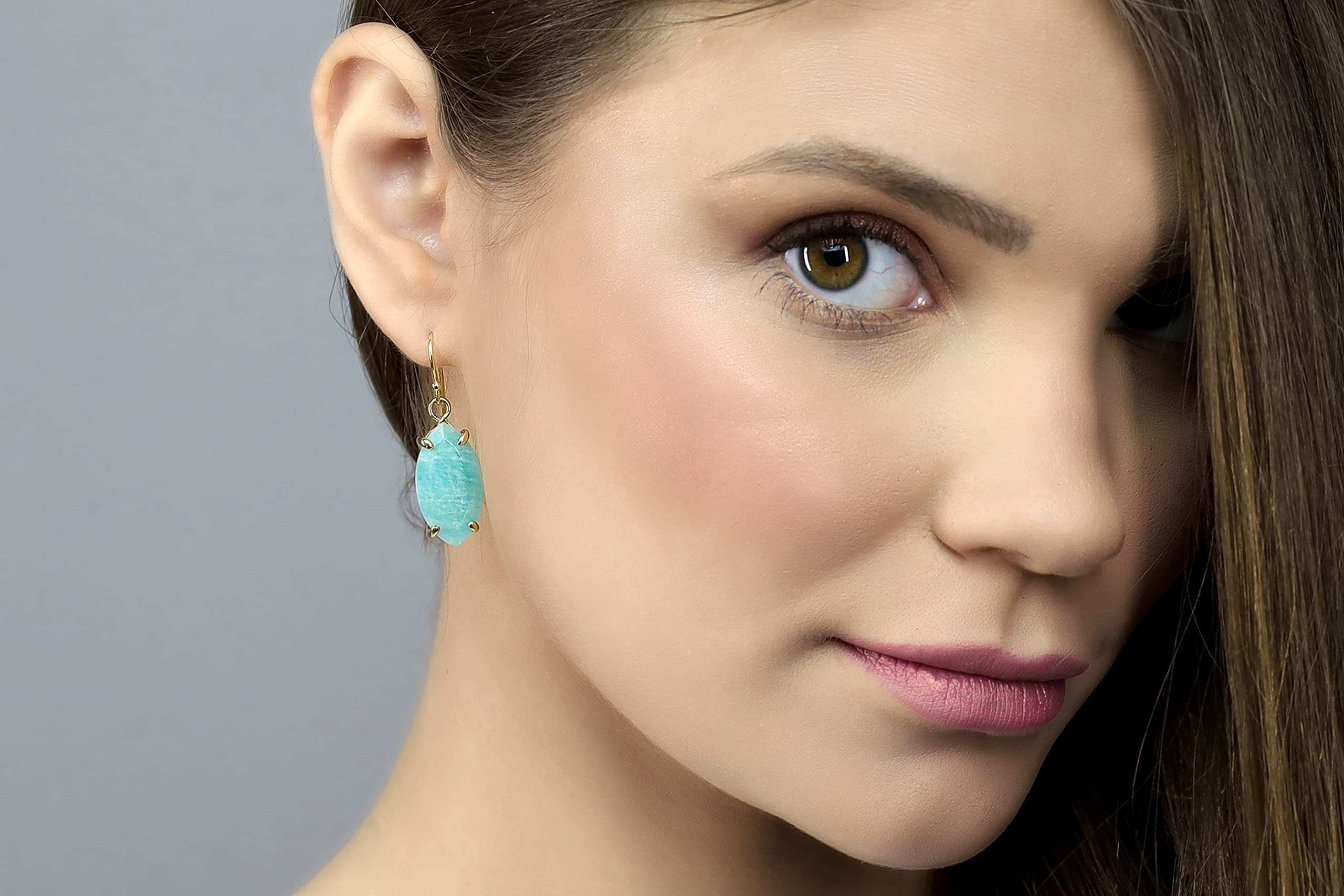 Handmade Marquise Cut Long Amazonite Gemstone Dangle Gold Filled Earrings - Sky Blue Jewelry for Women - Bridal Wedding Earrings - Semiprecious Stone Gift for Her - Boho Chic Long Drop Earrings - Perfect for Special Occasions, Date Nights and Formal Events