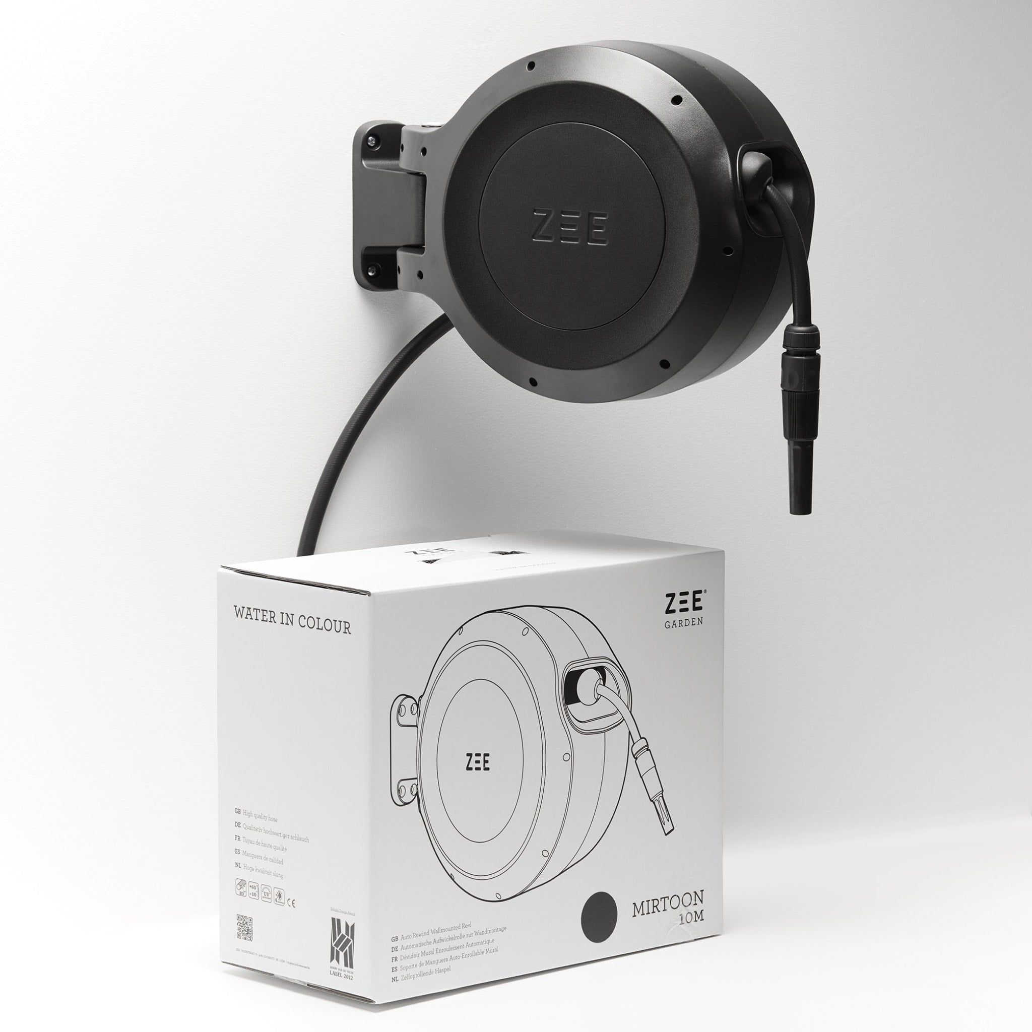 ZEE Mirtoon 10M Heavy Duty Garden Hose Reel with Automatic Rewind - Black | Perfect for Watering Lawns, Gardens & Washing Cars