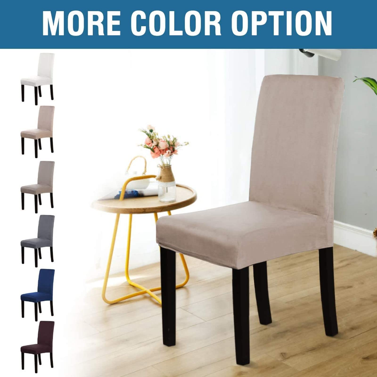 Waterproof Stretch Suede Dining Chair Covers - Removable Washable Kitchen Chair Protector for Hotel, Restaurant & Home Use - Set of 4 - Khaki Color - Perfect for Daily Dining, Parties & Pet Protection