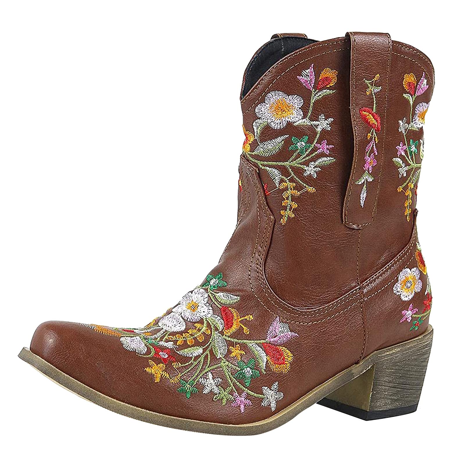 AMDBEL Women's Winter Boots - Classic Vintage Embroidery Western Cowboy Boots with Square Toe & Stacked Block Heel | Perfect for Cold Weather, Country Rides & Western Fashion Outfits