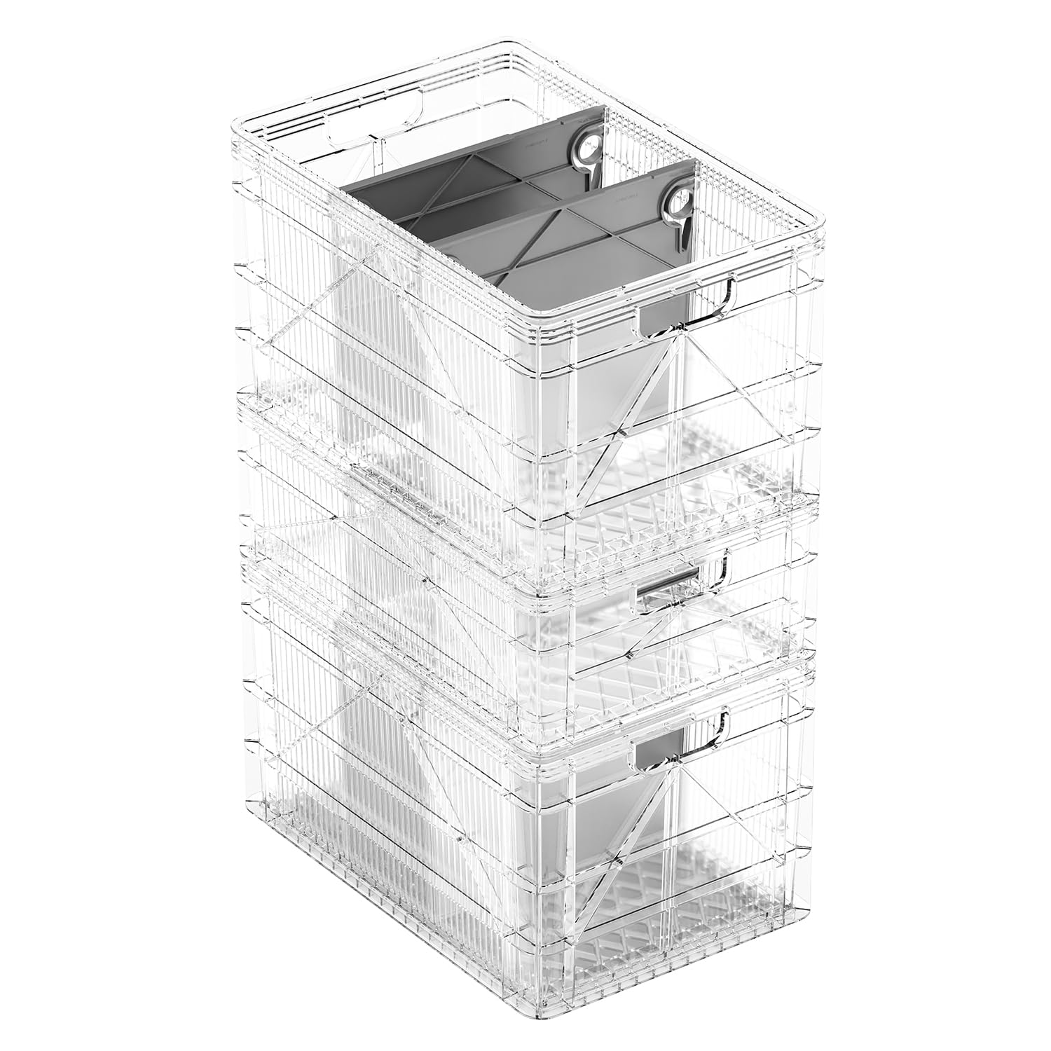 Heavy Duty Stackable Storage Bins & Organizers - 2 Full-Size & 1 Half-Size Plastic Totes with Dividers - Durable Storage Containers for Home, Office, Garage, Outdoor Use - Perfect for Organization, Moving & Clutter Control