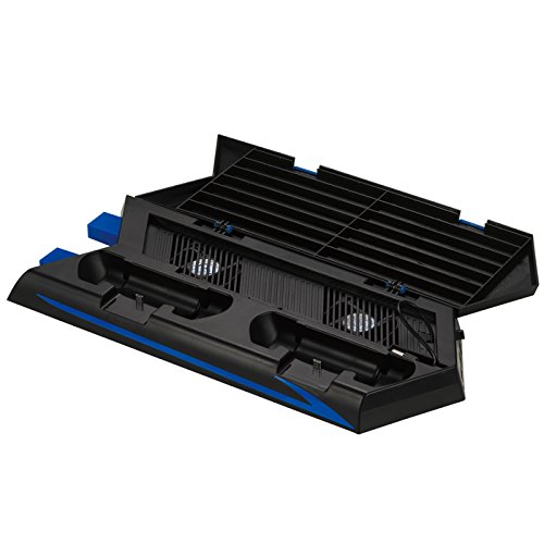 YOTOSAN 3rd Gen PS4 Vertical Charging Stand with Cooling Fan, USB Hub, Dual Charger Ports & Game Disc Slot - Perfect for Gaming Setups & Organized Playstation 4 Accessories