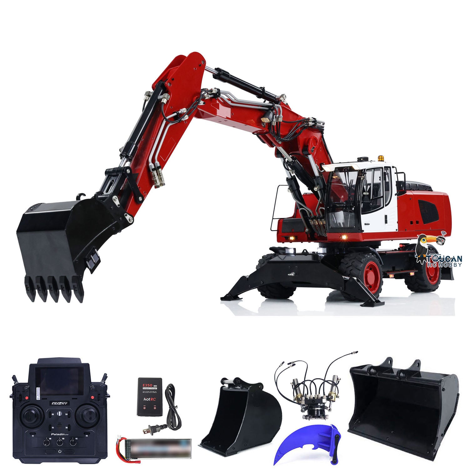 1/14 Scale Metal RC Hydraulic Excavator R946 PL18EV - Remote Control Wheeled Digger with Motor, Servo, ESC, LED Lights & Battery - Ready-to-Run Construction Toy for Adults & Kids - Perfect for Backyard Digging, Construction Play & RC Hobby Enthusiasts
