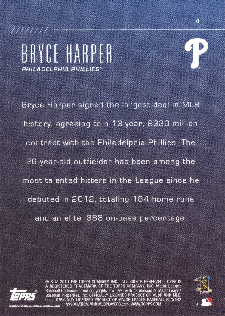 2019 Topps Limited Edition #A Bryce Harper Philadelphia Phillies Baseball Card with Liberty Bell Background - Rare 1,839 Print Run - Perfect for Collectors, Sports Memorabilia Displays & Investment