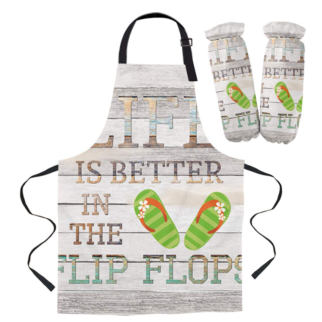 Adjustable Polyester Kitchen Apron with Oversleeve Set - Wood Grain Design - Machine Washable for Cooking, Baking, Crafting & Restaurant Use - Perfect for Home Chefs, BBQ Parties & Professional Kitchens