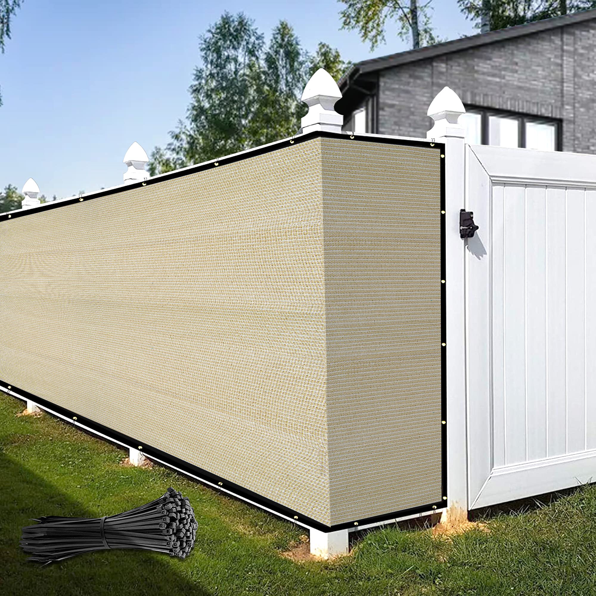KOOL KOI SHADE 4' x 117' Beige Privacy Fence Screen - Heavy Duty Commercial Grade Windscreen with Strong Binding & Zip Ties | Custom Sizes Available | Perfect for Backyard Privacy, Pool Enclosures & Outdoor Events
