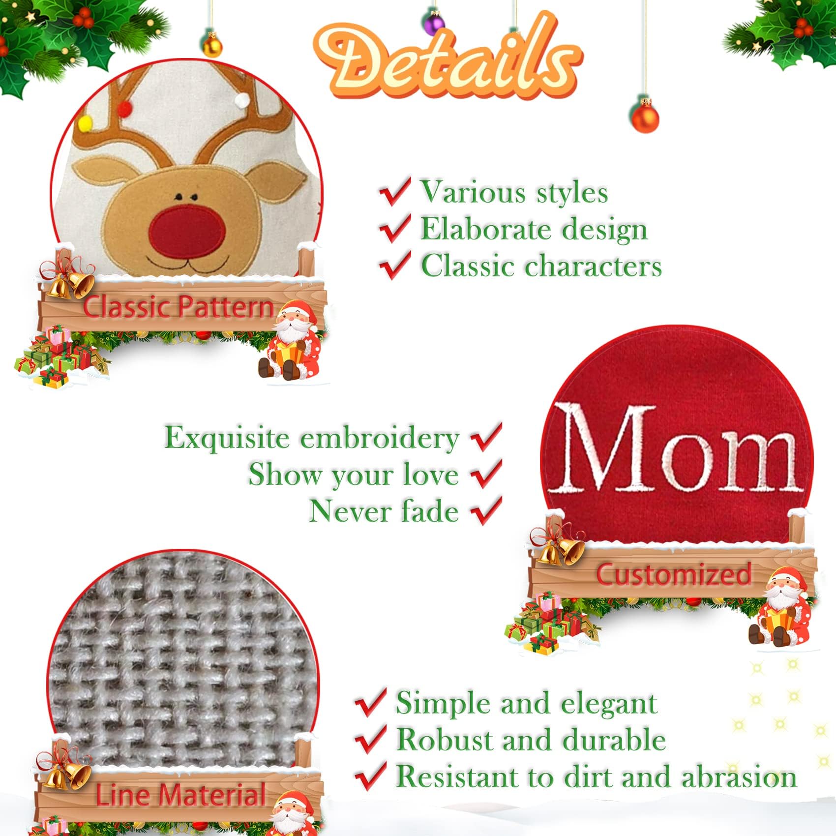 DearSun Set of 4 Personalized Christmas Stockings - 18