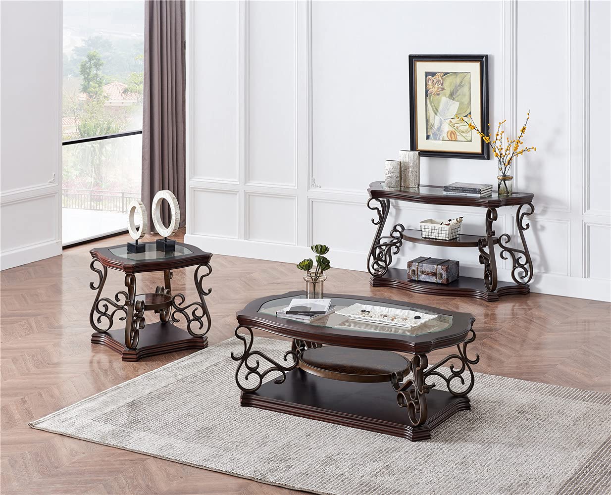 2-Tier Oval End Table with Glass Top & Metal Legs - Traditional Side Table with Shelf & Powder Coat Finish for Living Room, Office - Dark Brown | Perfect for Sofa, Bedside & Small Spaces