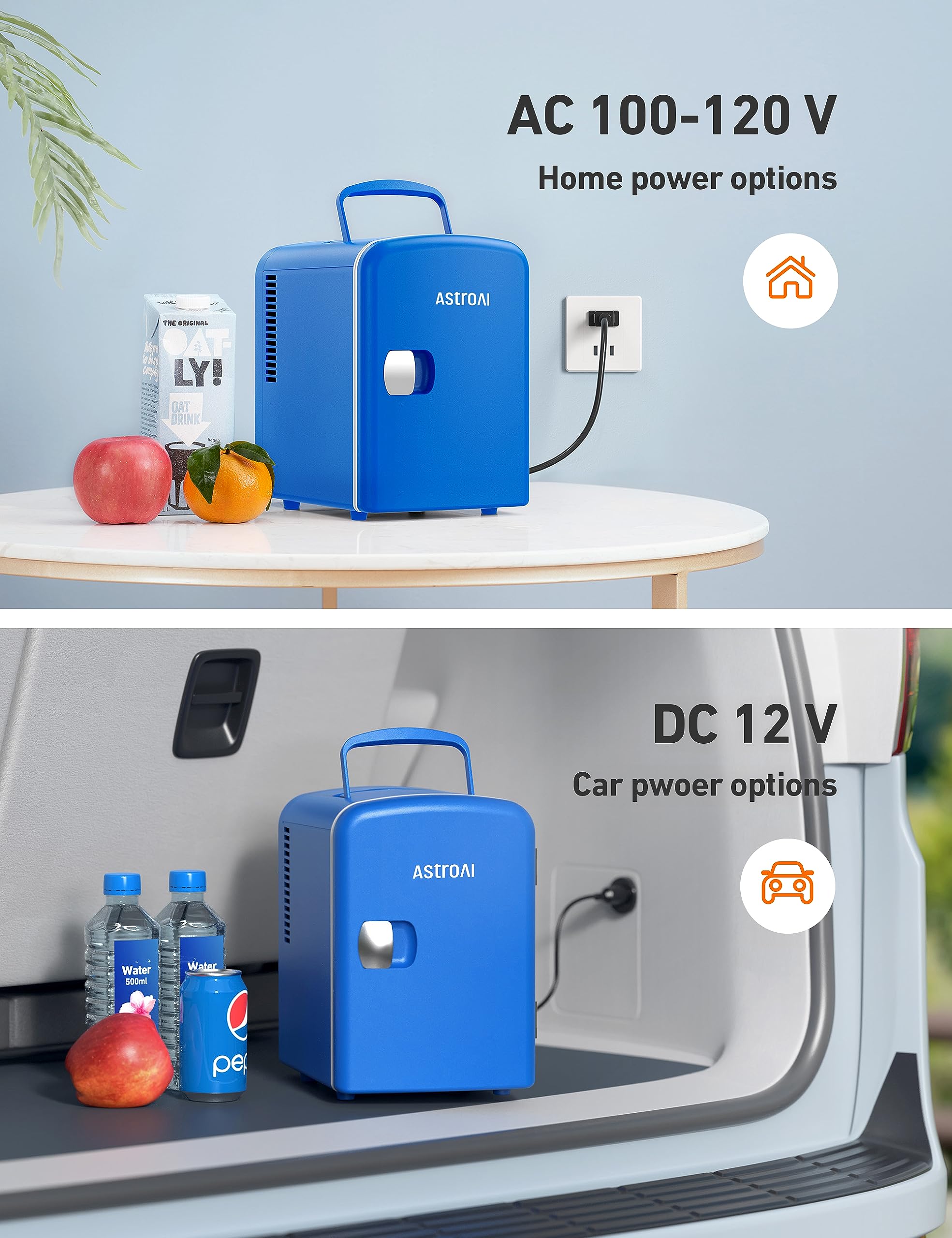 AstroAI Mini Fridge 4L/6 Can - Portable Thermoelectric Cooler & Warmer for Skincare, Beverage, Food - AC/DC Power for Home, Office, Car - ETL Certified (Blue) | Perfect for Dorm Rooms, Road Trips & Small Spaces