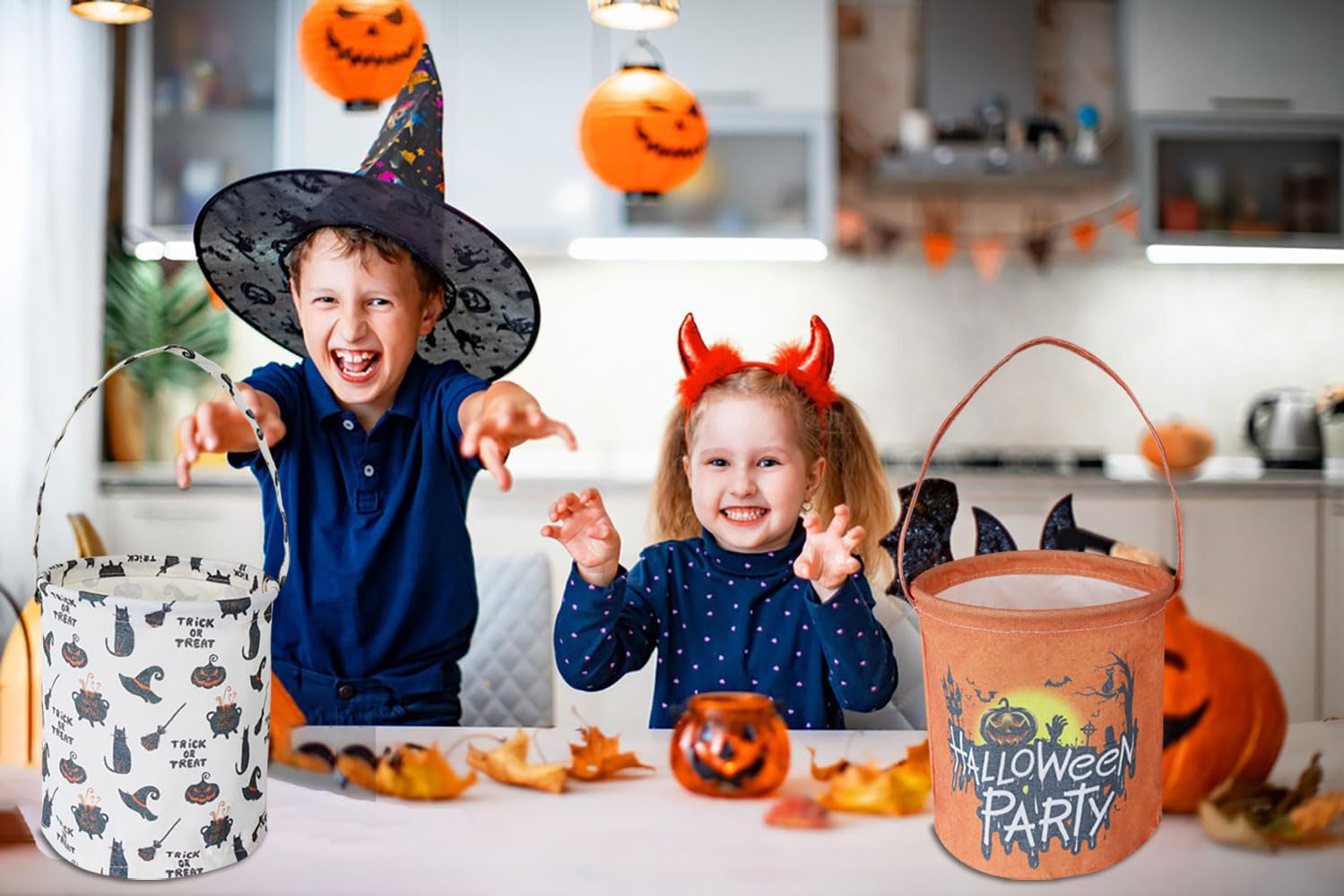 Halloween Candy Buckets for Kids - Black Cat Trick or Treat Bucket with Handle | Halloween Party Decorations & Gift Baskets | Perfect for Trick-or-Treating, Halloween Parties & Home Decor