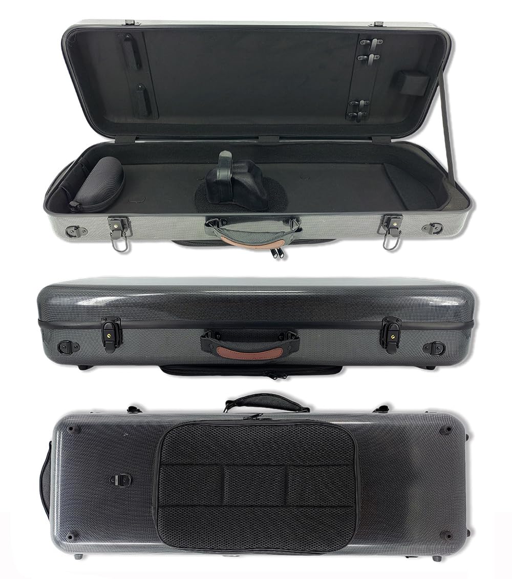 Premium 15-17 Inch Carbon Fiber Viola Case with Adjustable Neck Strap & Sheet Music Pocket - Durable Black Violin Case for Professional Musicians & Students - Perfect for Travel, Performances & Music Lessons