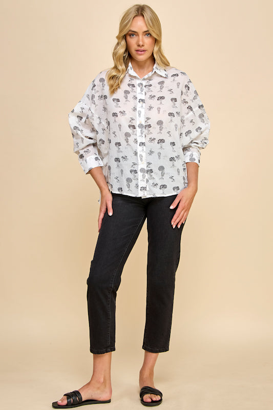 Bunny's Day Off Cotton Voile Long Sleeve Shirt - Soft & Breathable Women's Blouse for Casual Wear, Office & Spring Outfits
