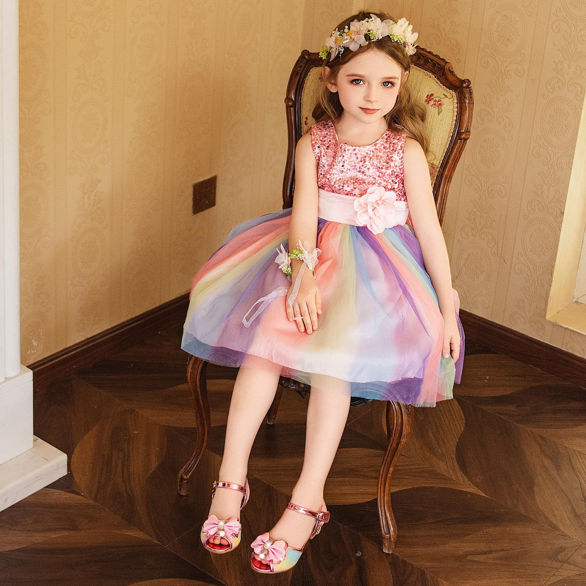 Osinnme Girls' Wedding Sandals for Toddlers & Little Kids - Flower Girl Shoes for Special Occasions, Birthday Parties & Formal Events