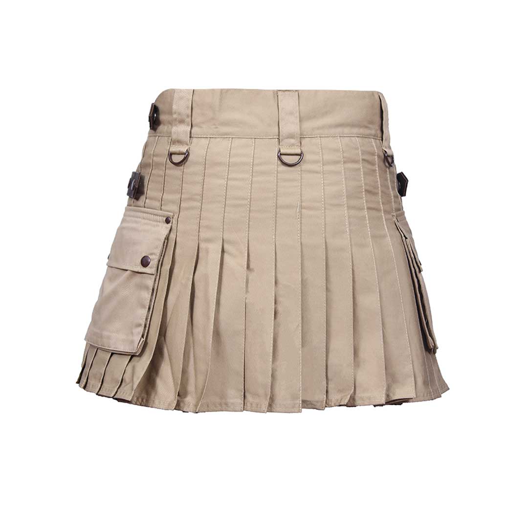 Premium Women's Utility Kilt - Khaki Tartan Style with Pockets | Outdoor Hiking, Festivals & Cosplay Fashion