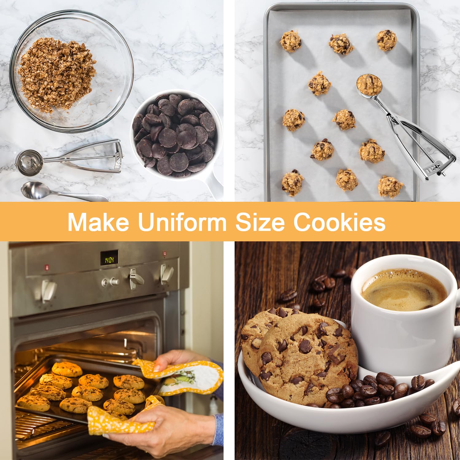Large 3 Tbsp Cookie Scoop for Baking - 18/8 Stainless Steel Cookie Dough Scoop with Secondary Polishing (2 3/32 inches / 53 mm Ball) - Perfect for Cookies, Cupcakes & Uniform Baking Portions
