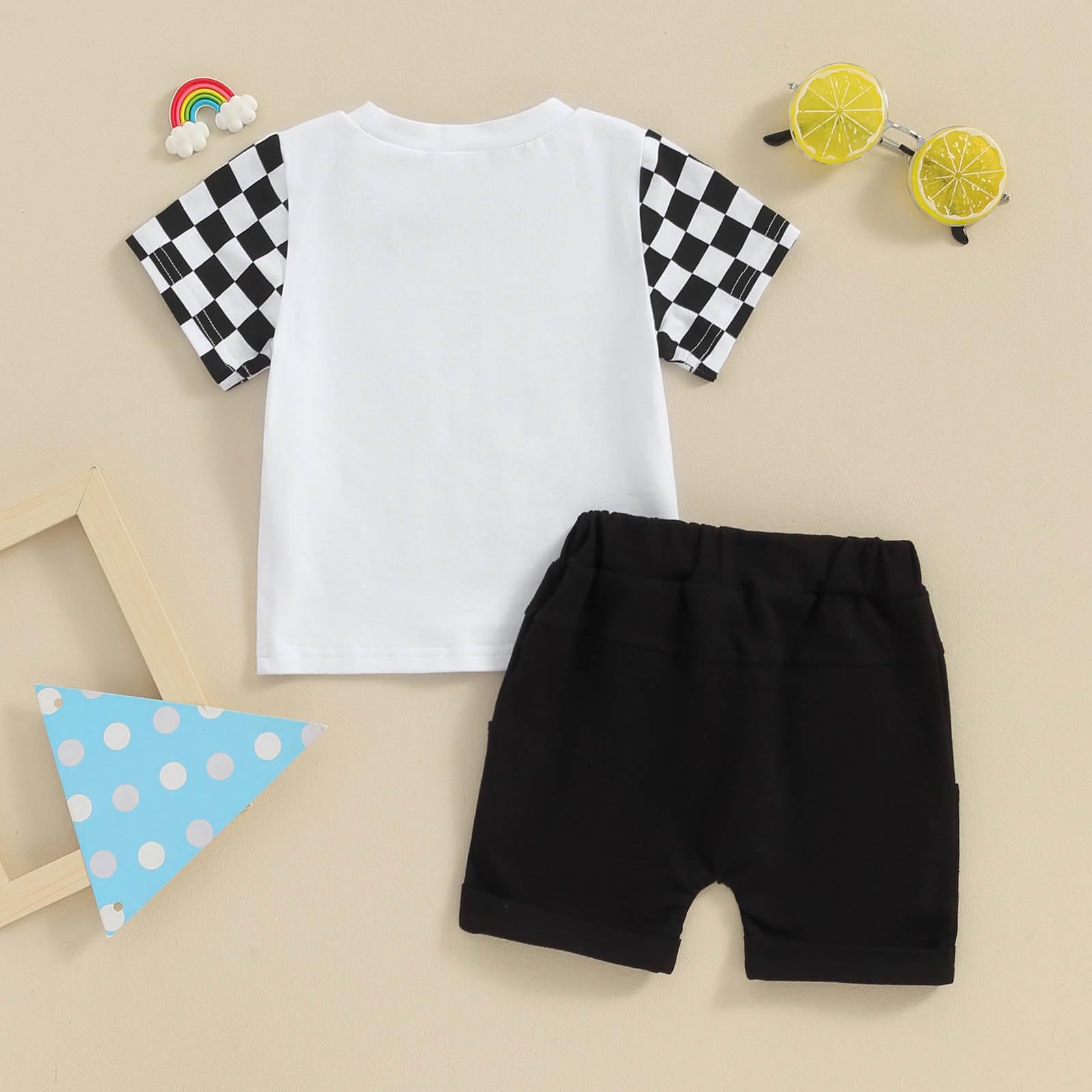 Toddler Baby Boy Summer Outfit - Checkerboard T-Shirt & Elastic Shorts Set | Newborn Infant Clothes for Playtime & Outdoor Activities