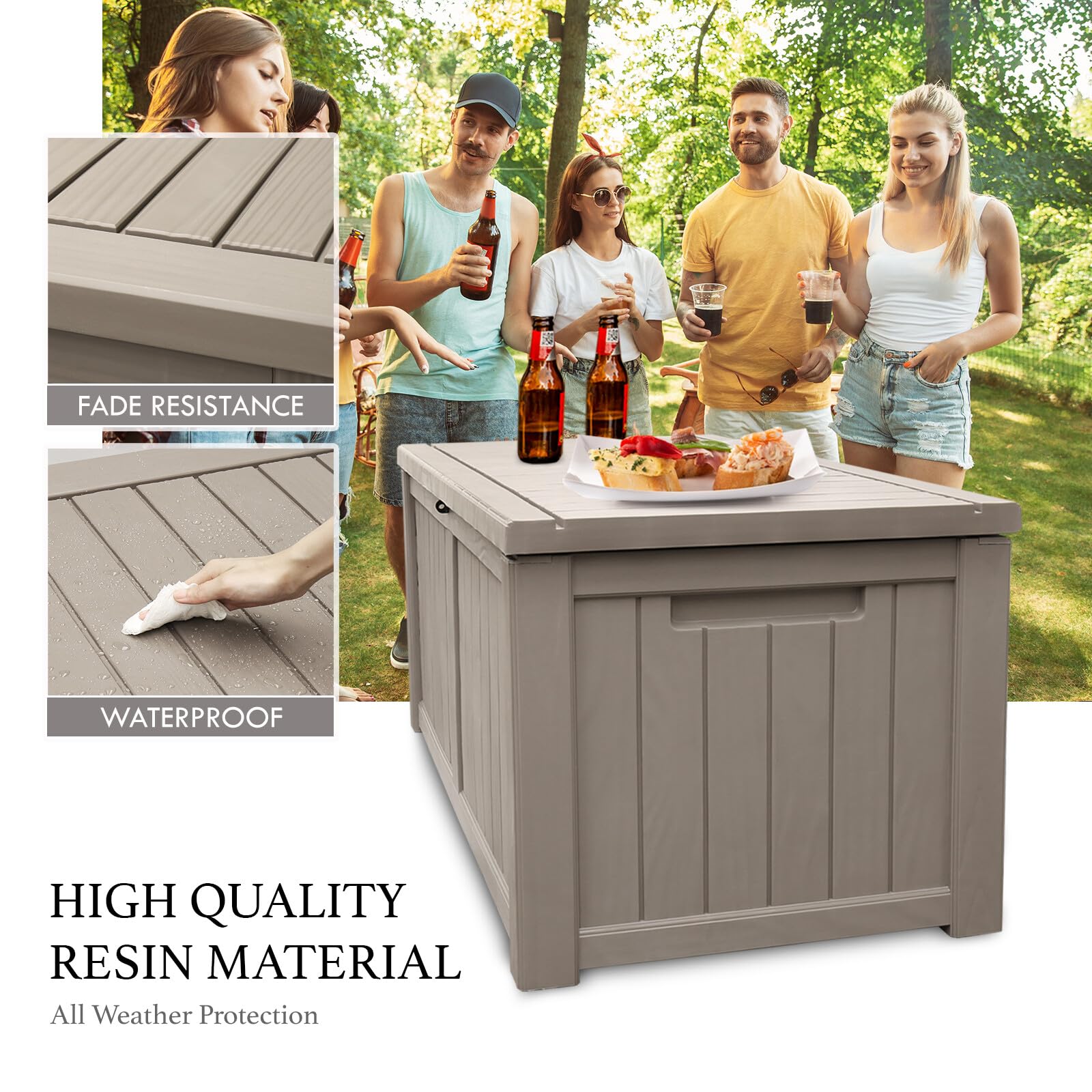 120 Gallon Outdoor Storage Box - Waterproof Resin Deck Box with Lock | Large Patio Storage Container for Furniture, Cushions, Garden Tools & Pool Supplies | Durable Taupe Deck Box for Backyard, Poolside & Garage Organization