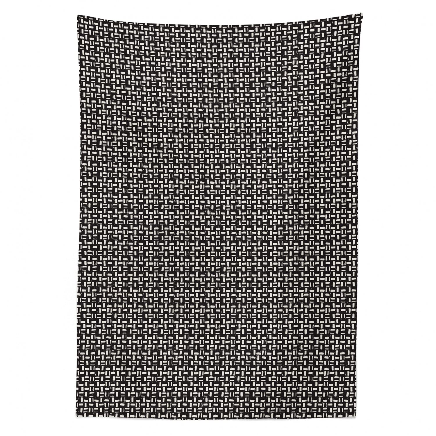 Ambesonne Black and Ivory Striped Tablecloth - Hand Drawn Grunge Design Satin Dining Table Cover 52x70 Inches - Elegant Kitchen & Dining Room Decor for Parties, Holidays & Everyday Use