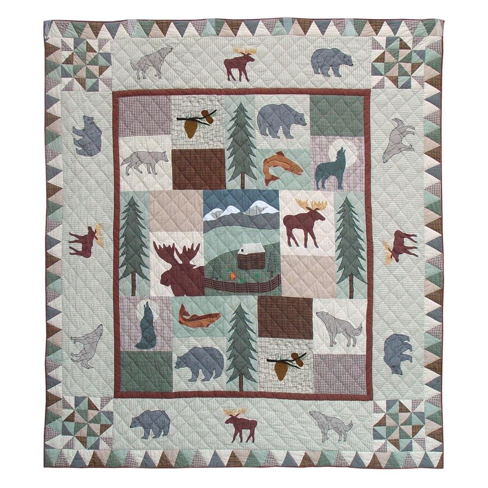 Twin Size Quilt Set with Free Matching 16x16 Inch Toss Pillow | Mountain Whispers Design 65x85 Inch - Perfect for Bedrooms, Guest Rooms & Cozy Dorm Decor