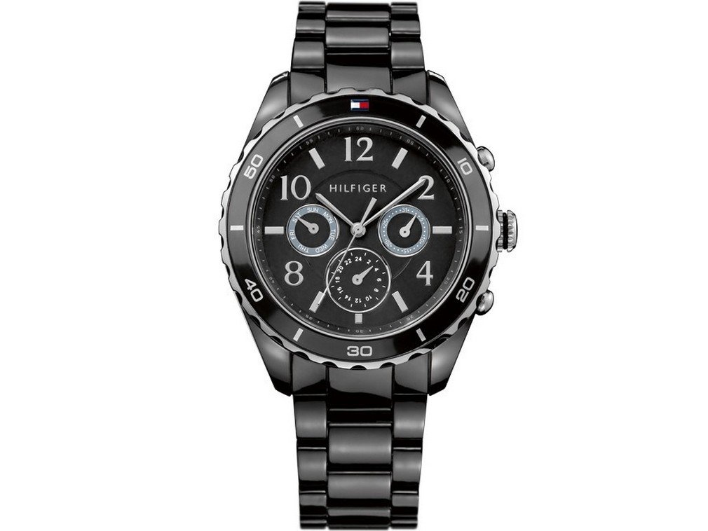 Tommy Hilfiger Women's Black Chronograph Plastic Watch #1781084 - Stylish & Water-Resistant for Everyday Wear, Office & Casual Outfits