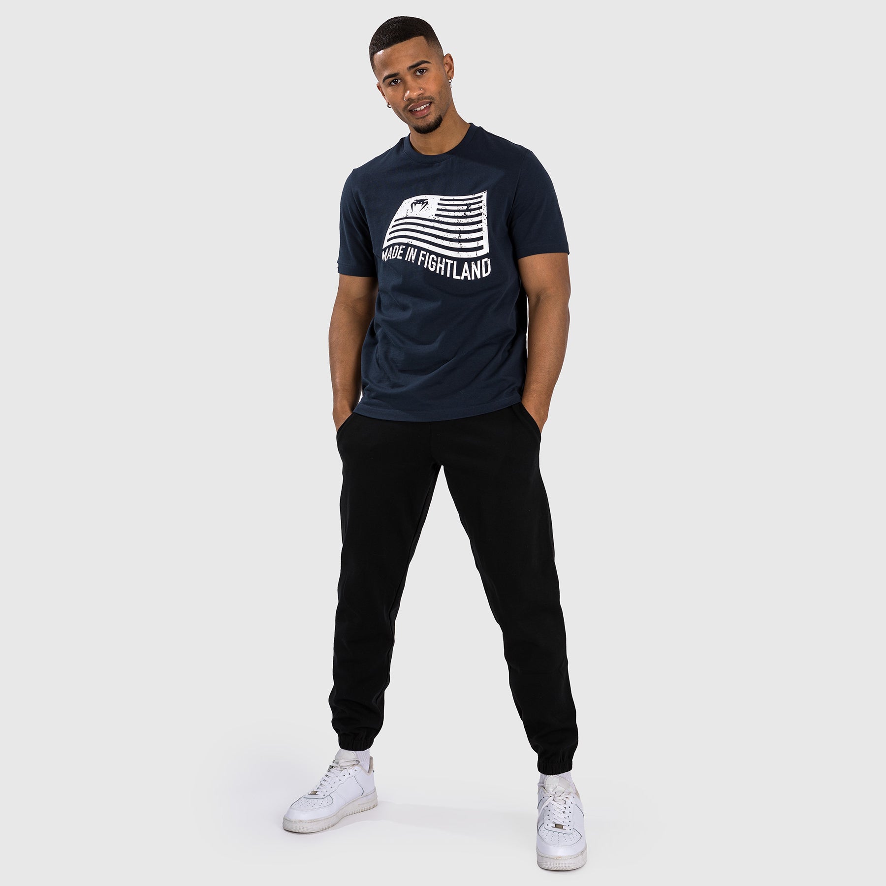 Venum Fightland T-Shirt for Men - Navy Blue & White MMA Training & Streetwear Comfort Fit Tee - Perfect for Gym, Workout, and Casual Wear