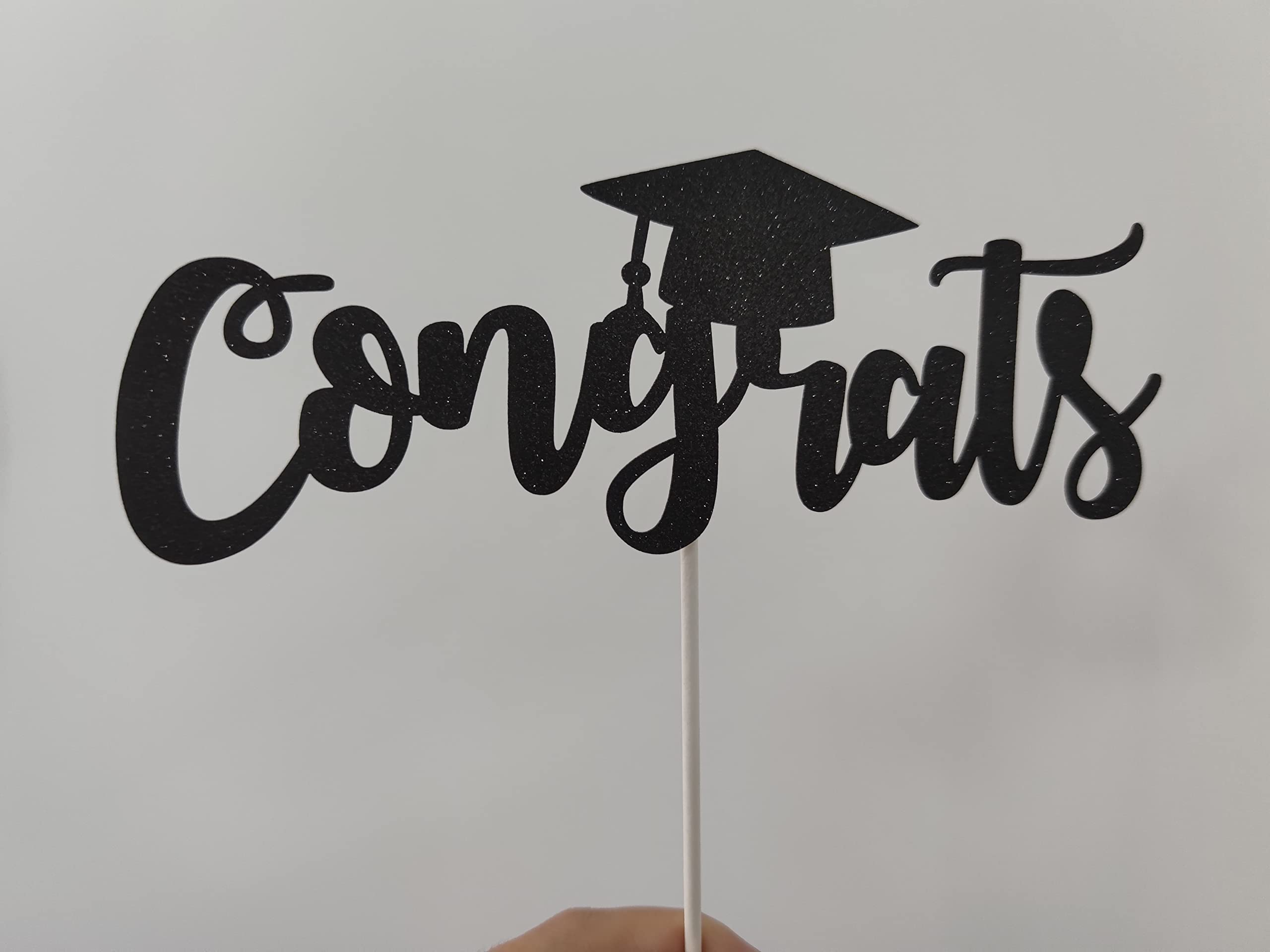Black Glitter Congratulations Graduation Cake Topper 2024 - Elegant Grad Cake Decor for Graduation Parties, Commencement Celebrations & Dessert Table Displays