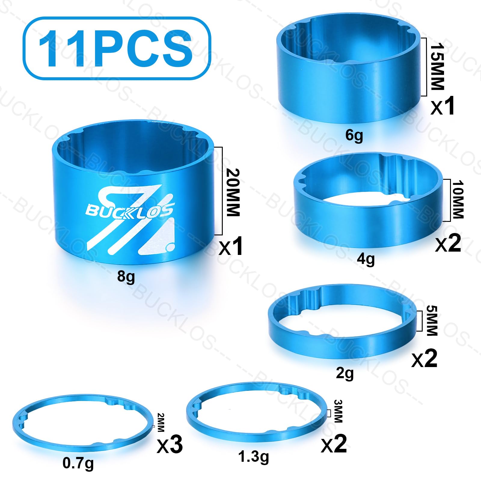 BUCKLOS 11PCS Aluminum Carbon Fiber Headset Spacers for Bike 1-1/8