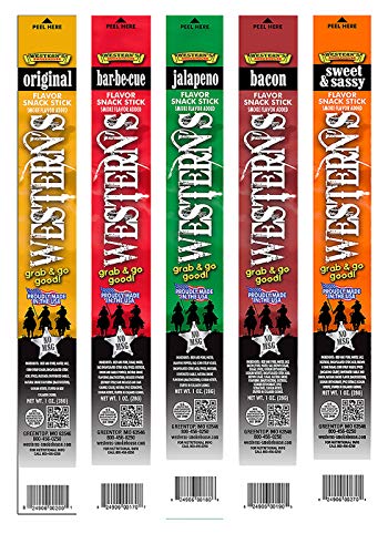 Western's Smokehouse Bulk Meat Sticks Variety Pack of 120 - Premium Pork & Beef Jerky Snacks - Individually Wrapped, 5 Flavors (24 Each) - Made in USA - Perfect for Office Snacks, Road Trips & Outdoor Adventures