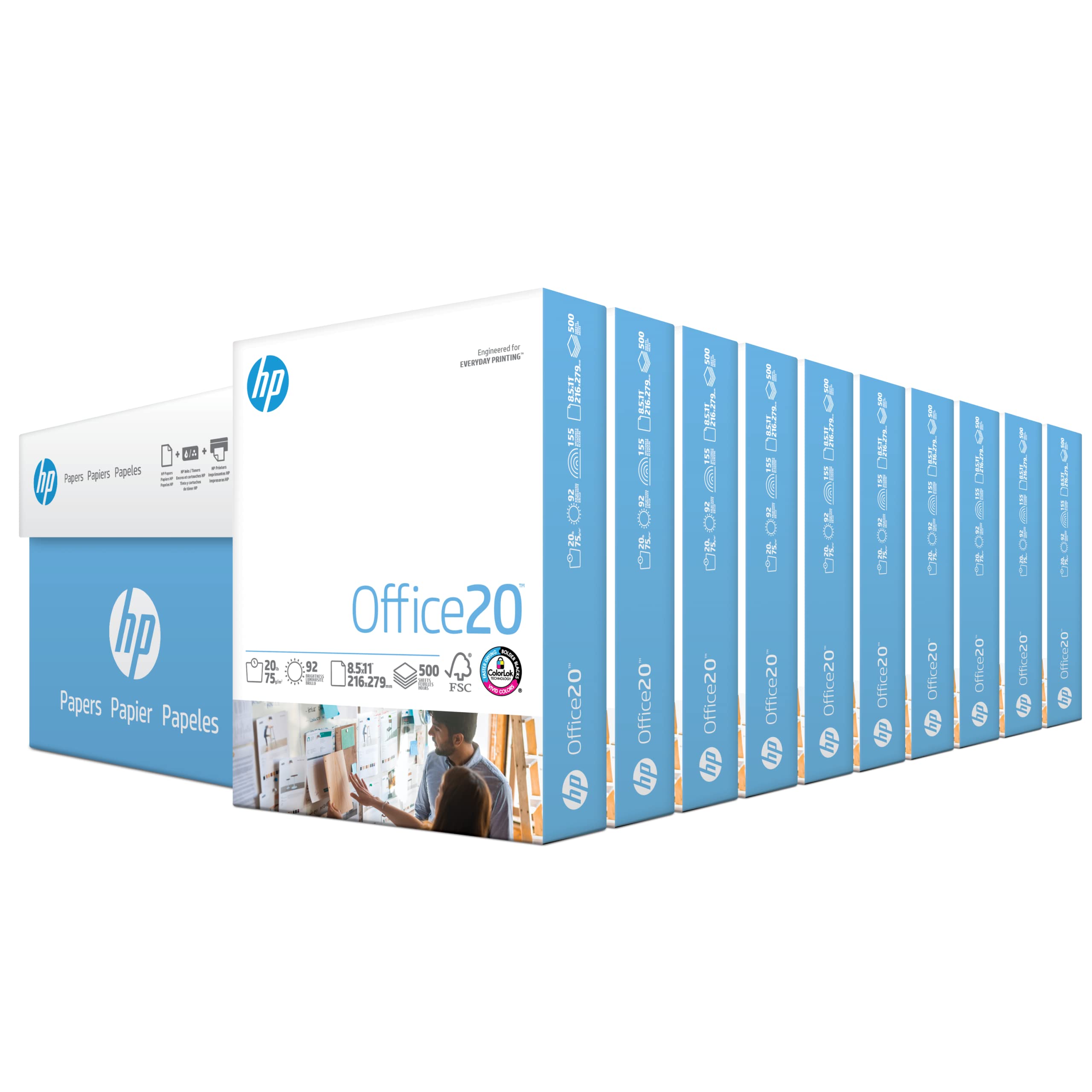 HP Printer Paper 8.5 x 11 Inches, 20 lb Bond Paper - 10 Ream Case (5000 Sheets) | 92 Brightness, FSC Certified | Made in USA | Ideal for Office Printing, Copying, and Everyday Documents