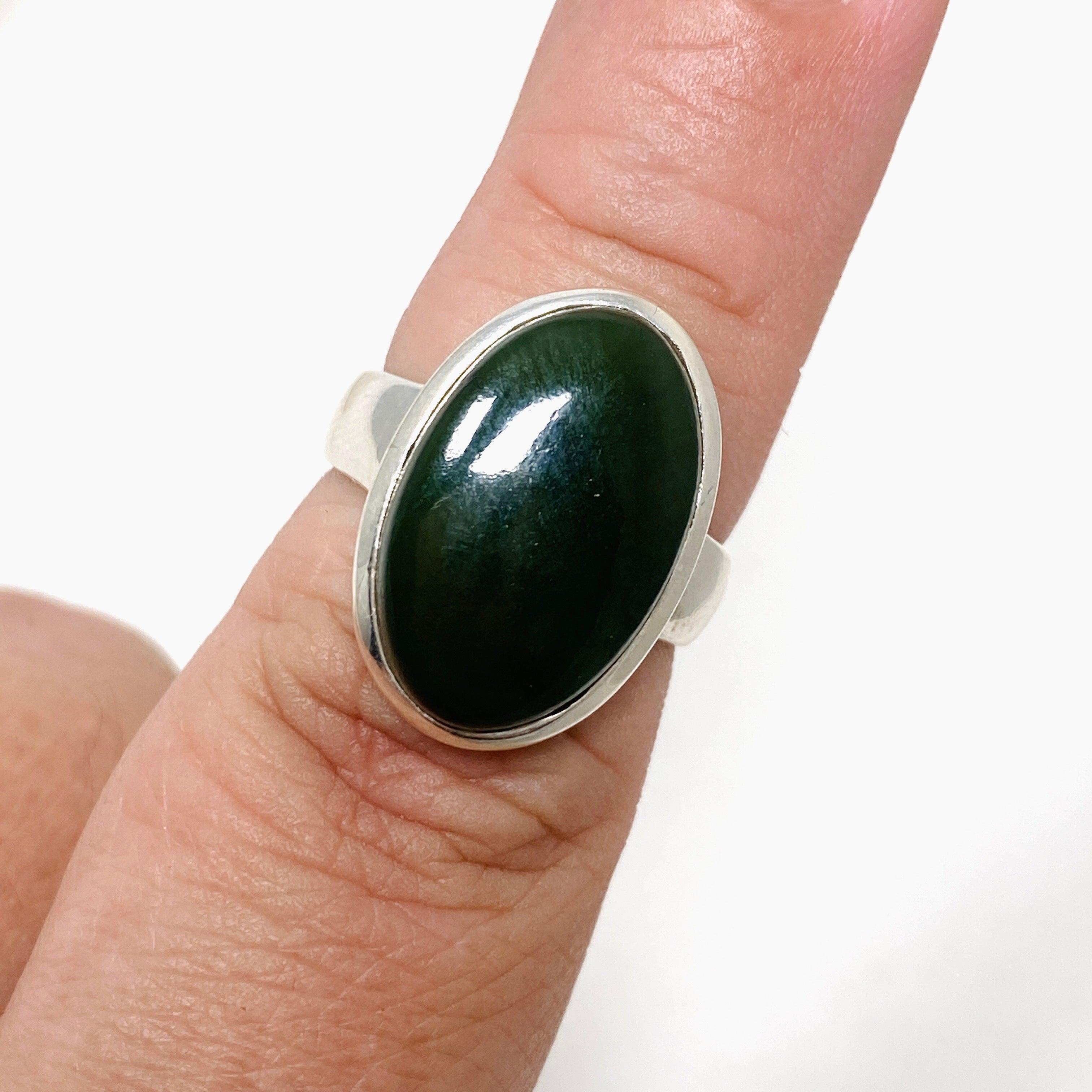 Siberian Jade Nephrite Oval Ring - Size 7.5 PRGJ411 - Elegant Jewelry for Women, Perfect Gift for Anniversary, Birthday & Special Occasions
