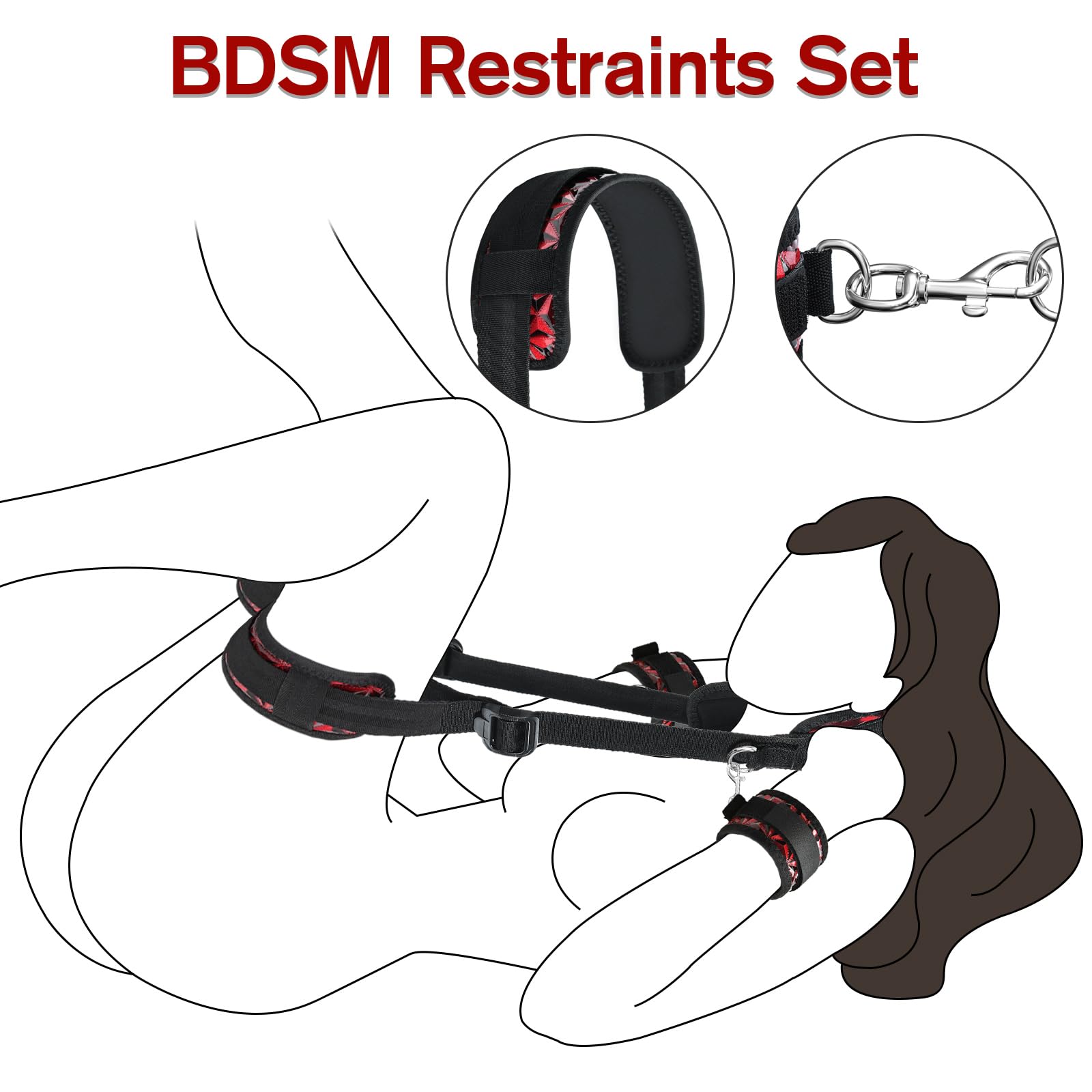Premium BDSM Bondage Kit - Adjustable Handcuffs, Leg Straps & Neck to Thigh Restraints for Couples | SM Sex Toys for Beginners | Perfect for Bedroom Play, Roleplay & Spicing Up Relationships