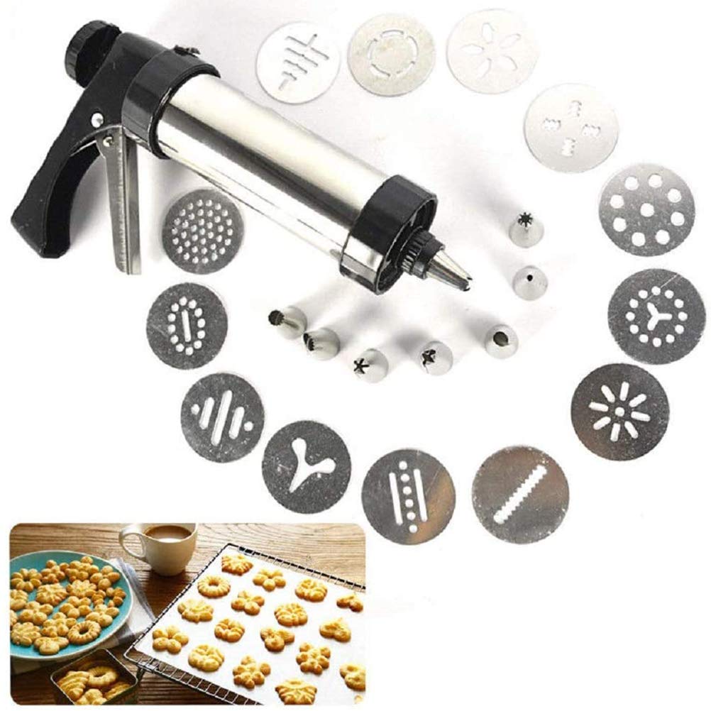 Faruxue Cookie Press Gun Kit with 8 Icing Nozzles & 13 Molds - Stainless Steel Biscuit Maker for Baking, Cake Decorating, and DIY Cookie Press Sets - Perfect for Holidays, Parties, and Home Baking