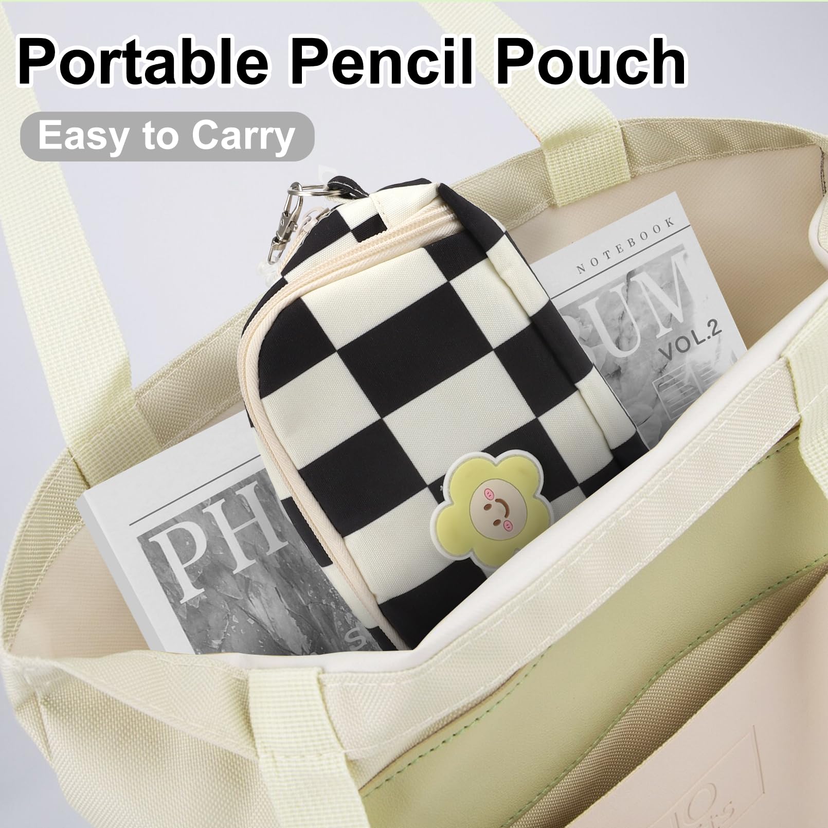 Large Capacity Zippered Pencil Case - Aesthetic Office Stationery & Makeup Organizer for Women & Teen Girls | Perfect for School, Work & Travel (Black)