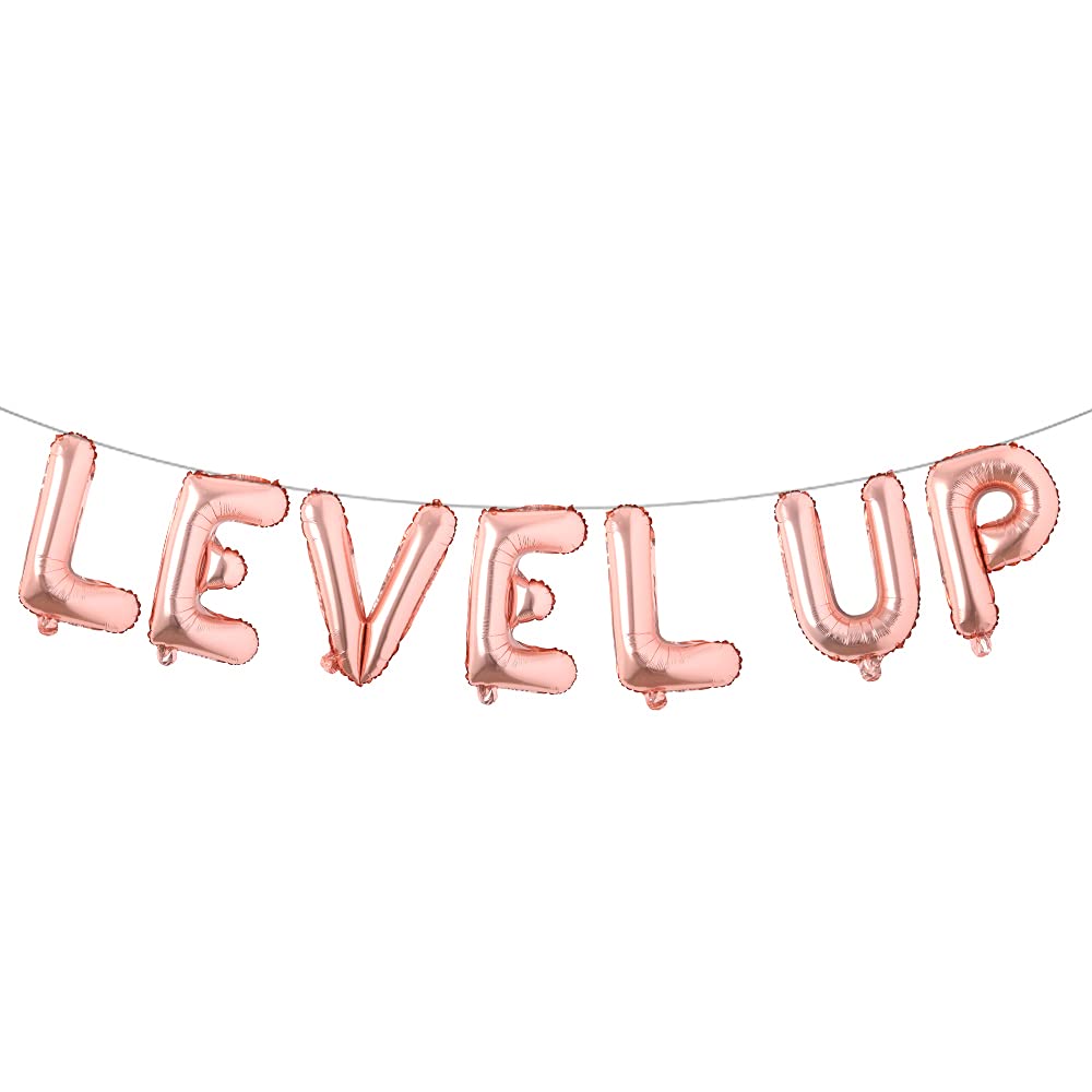 16 Inch Level Up Rose Gold Gaming Balloon - Multicolor Video Game Birthday Party Decorations for Boys, Happy Birthday Banner - Perfect for Gamer Birthday Parties, Gaming Themed Events & Streamer Celebrations