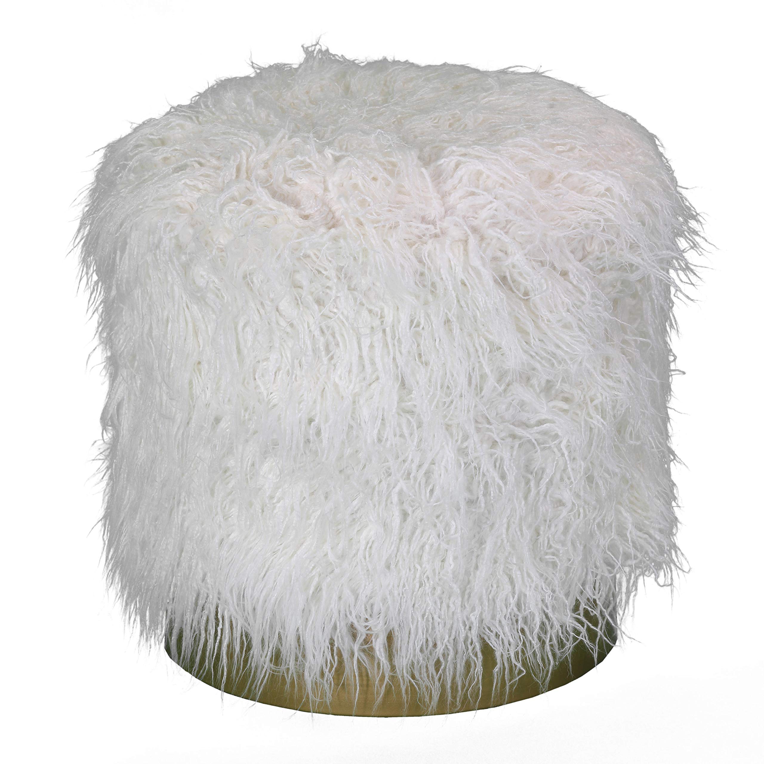 Cortesi Home Sheppe Cylindrical Ottoman - 18 Inch Height, White Velvet Upholstery | Modern Footstool, Storage Pouf for Living Room, Bedroom & Nursery Decor